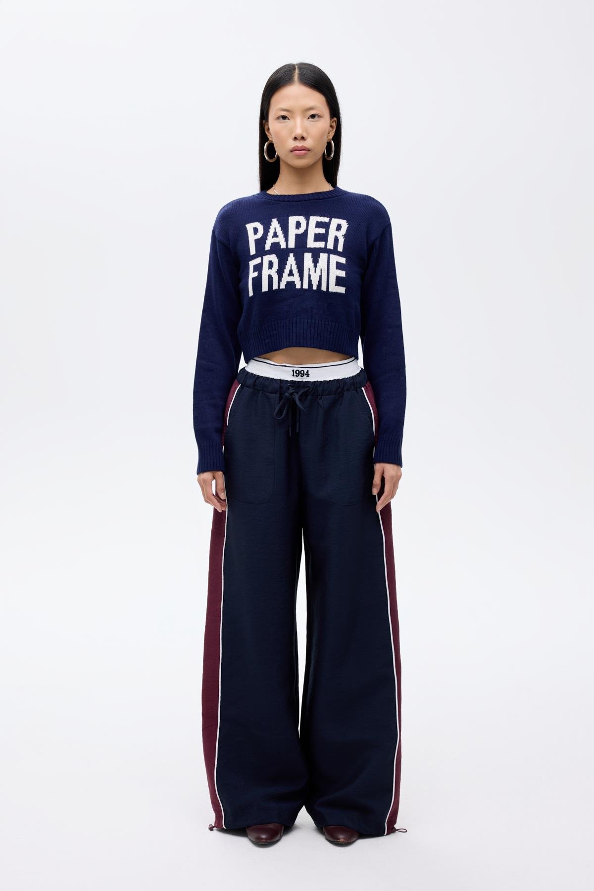 Quzu Crop Yazı Detaylı Triko Lacivert