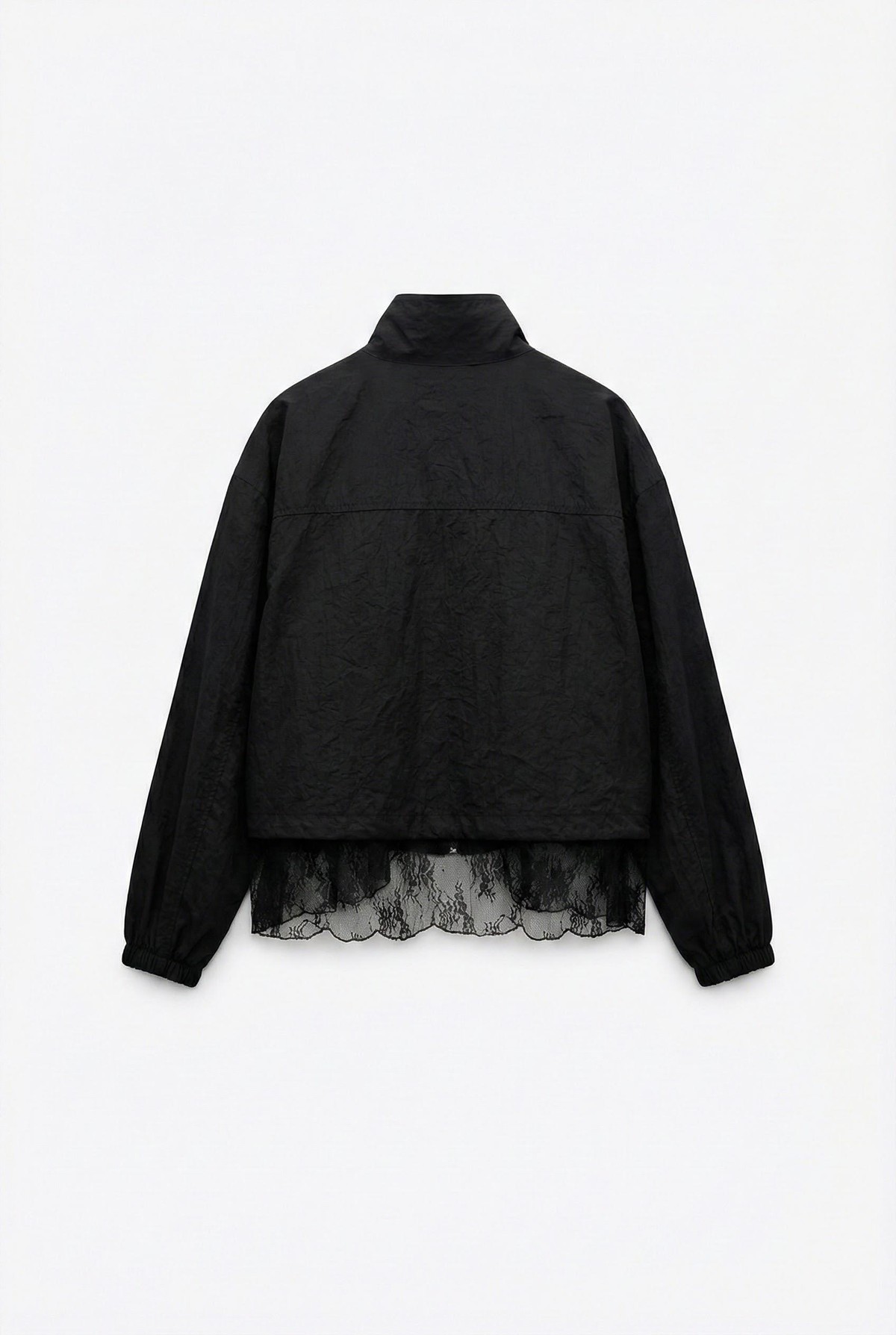 Quzu Dantel Detaylı Fermuarlı Ceket Siyah