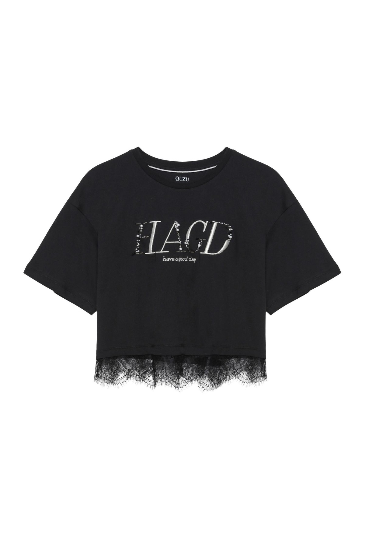 Quzu Dantel Detaylı T-shirt Siyah