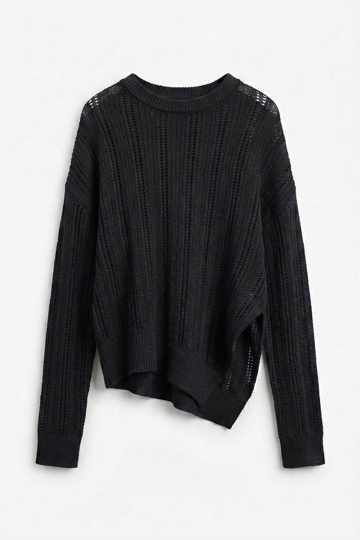 Quzu Delik Örgülü Triko Siyah