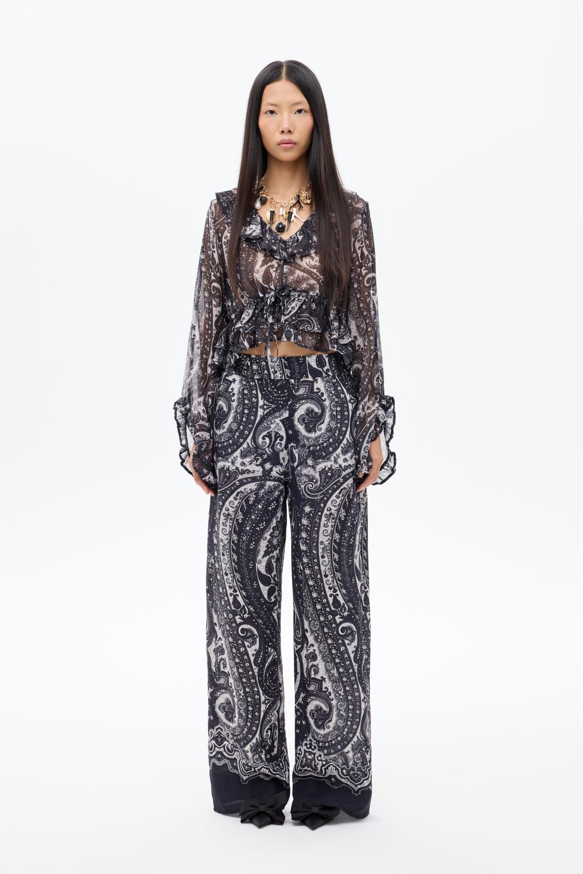 Quzu Desenli Pantolon Siyah