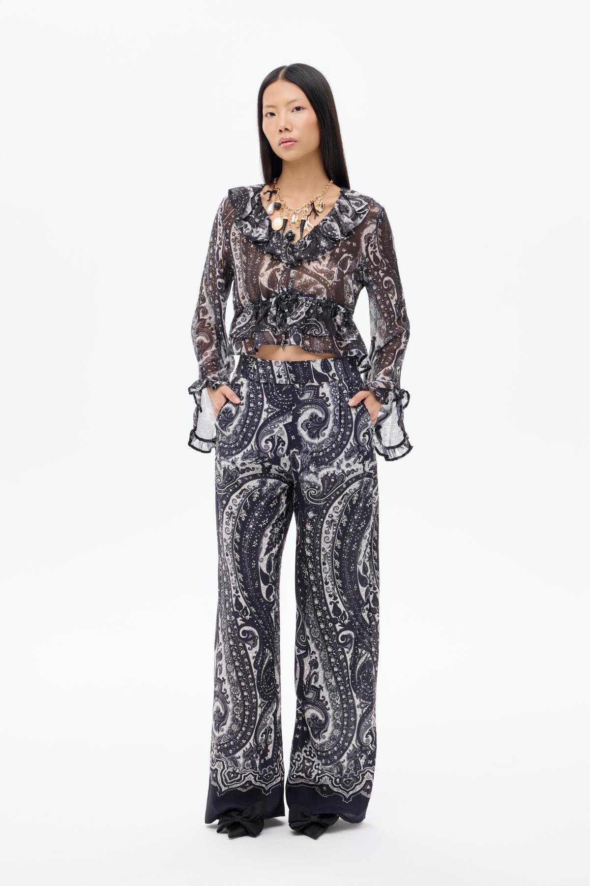 Quzu Desenli Pantolon Siyah