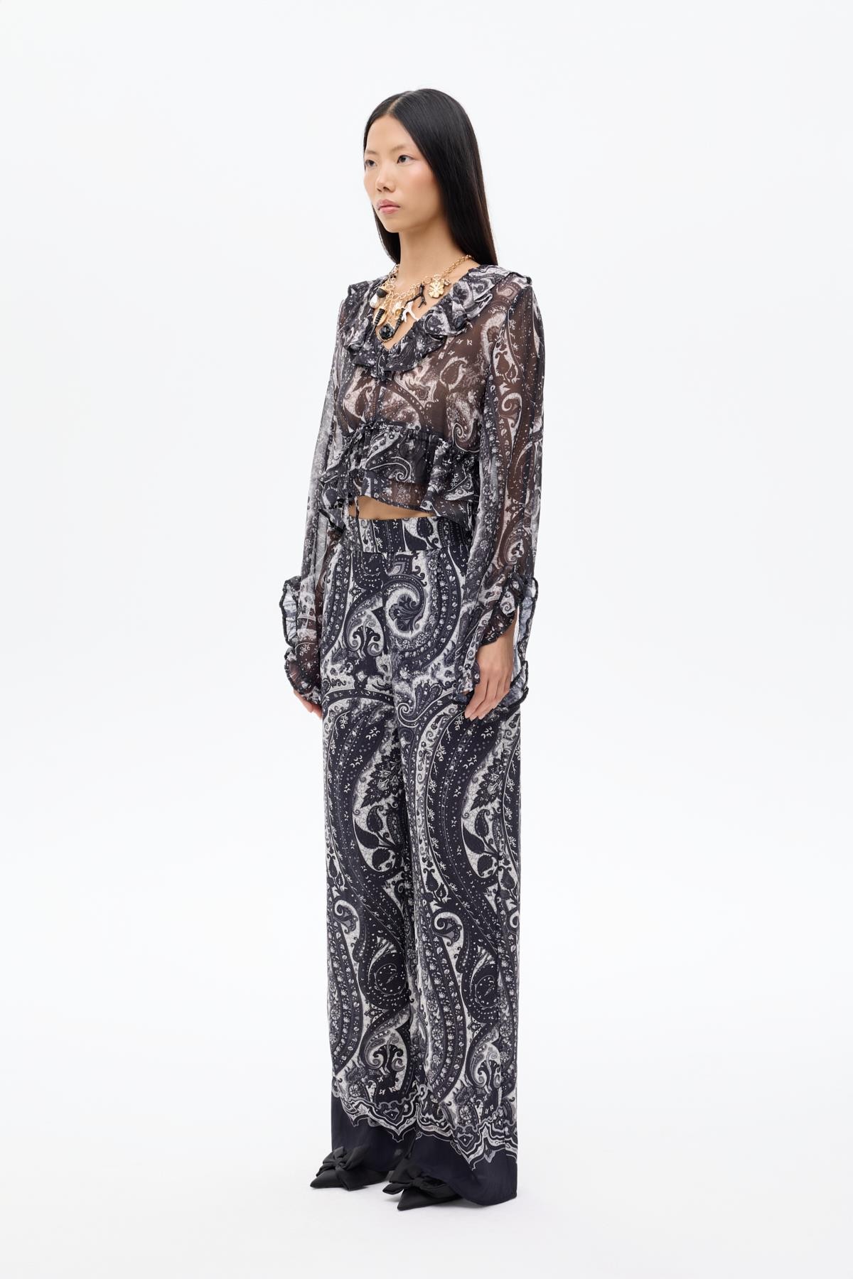 Quzu Desenli Pantolon Siyah