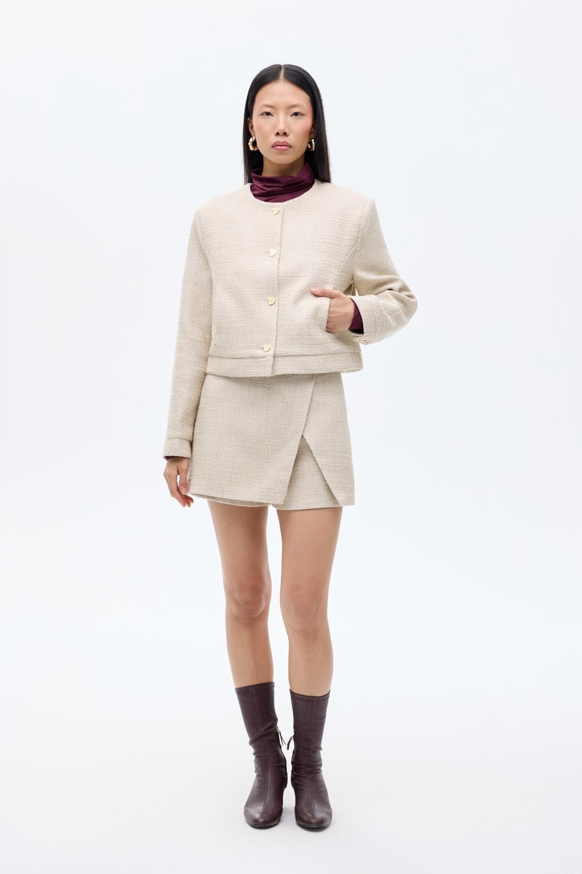 Quzu Düğme Detaylı Ceket Bej