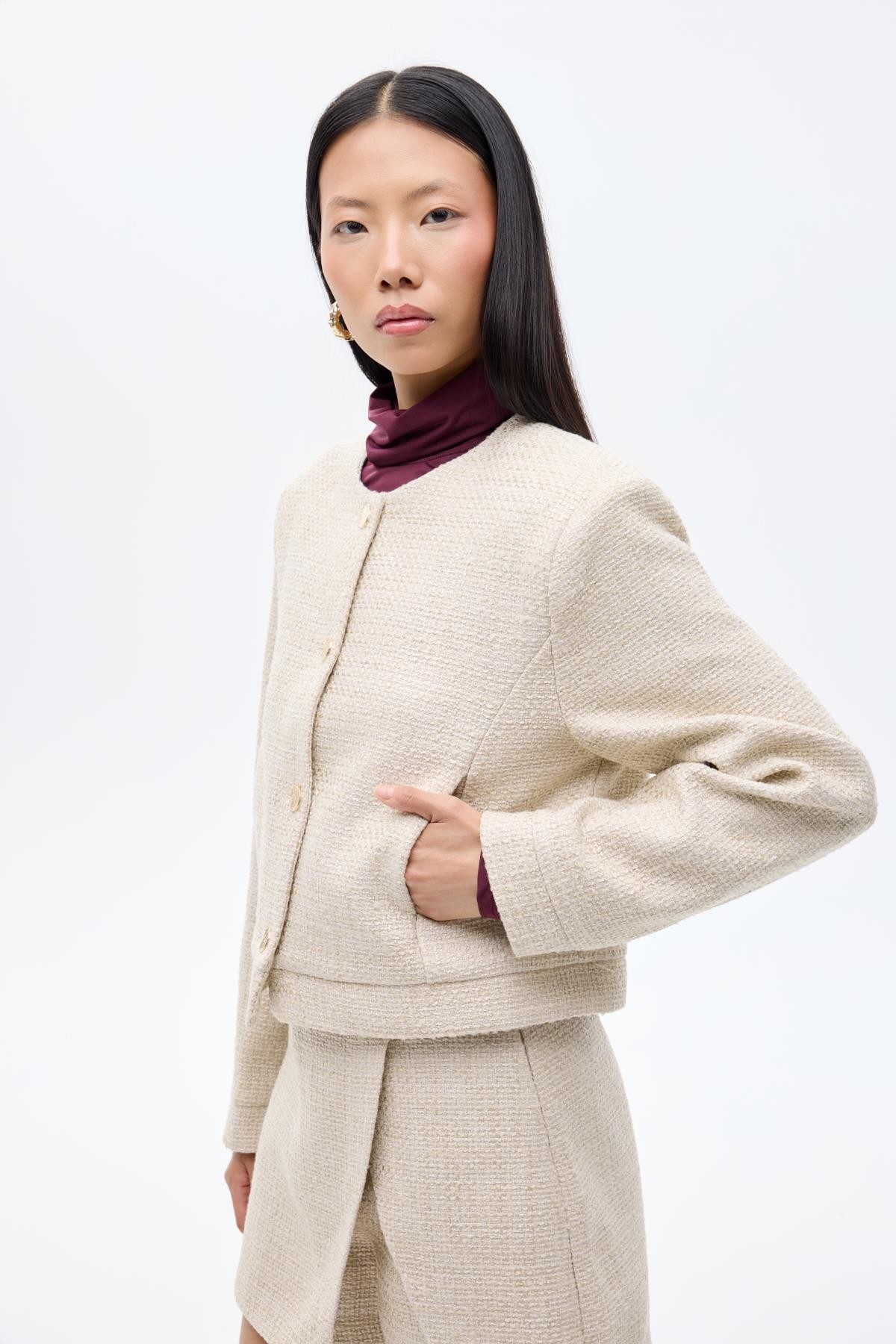 Quzu Düğme Detaylı Ceket Bej