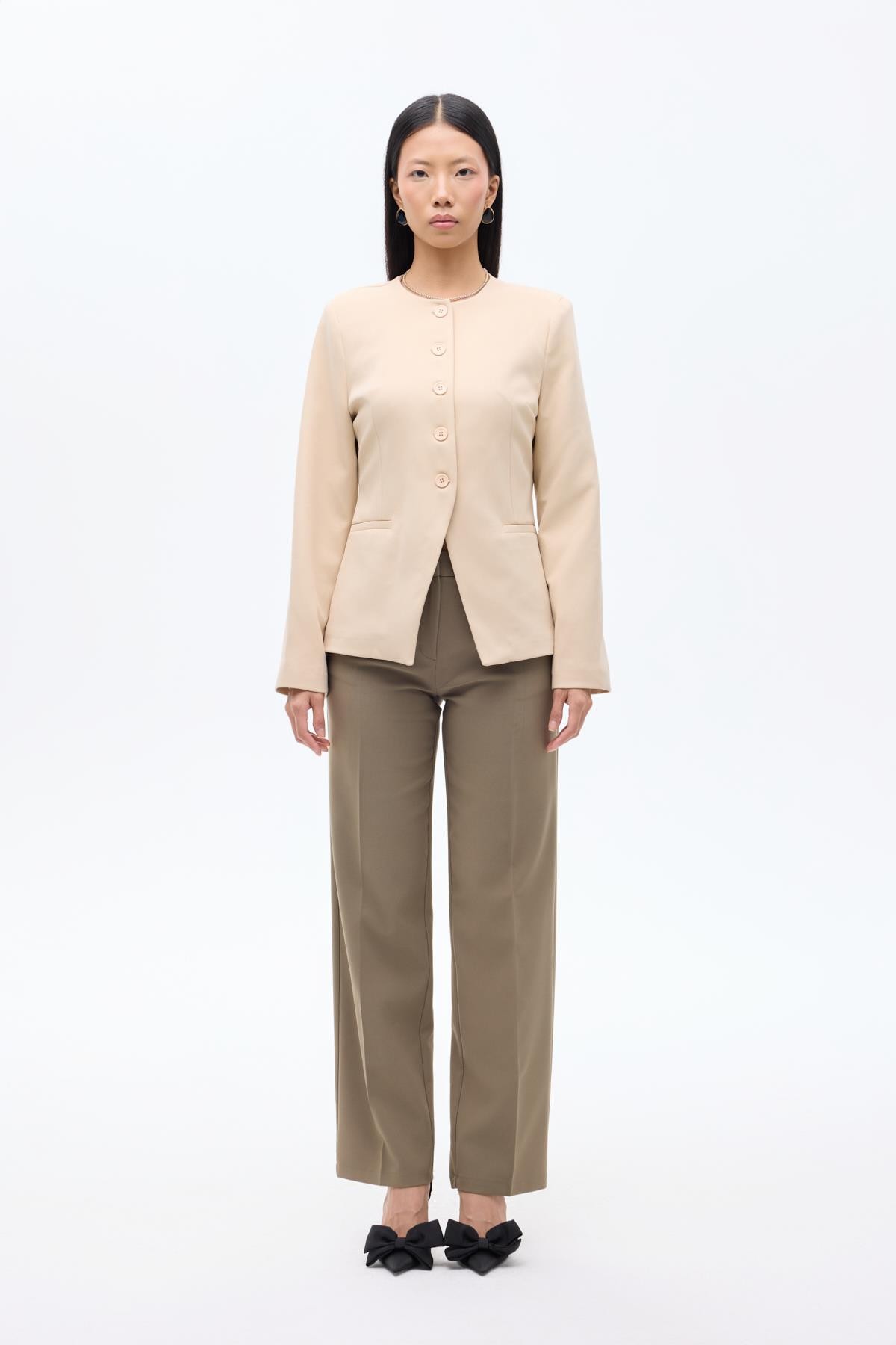 Quzu Düğme Detaylı Ceket Taş