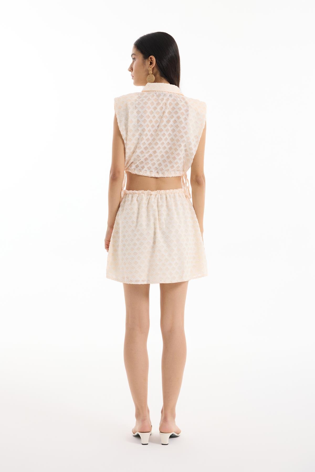 Quzu Düğme Detaylı Lastikli Etek Ekru