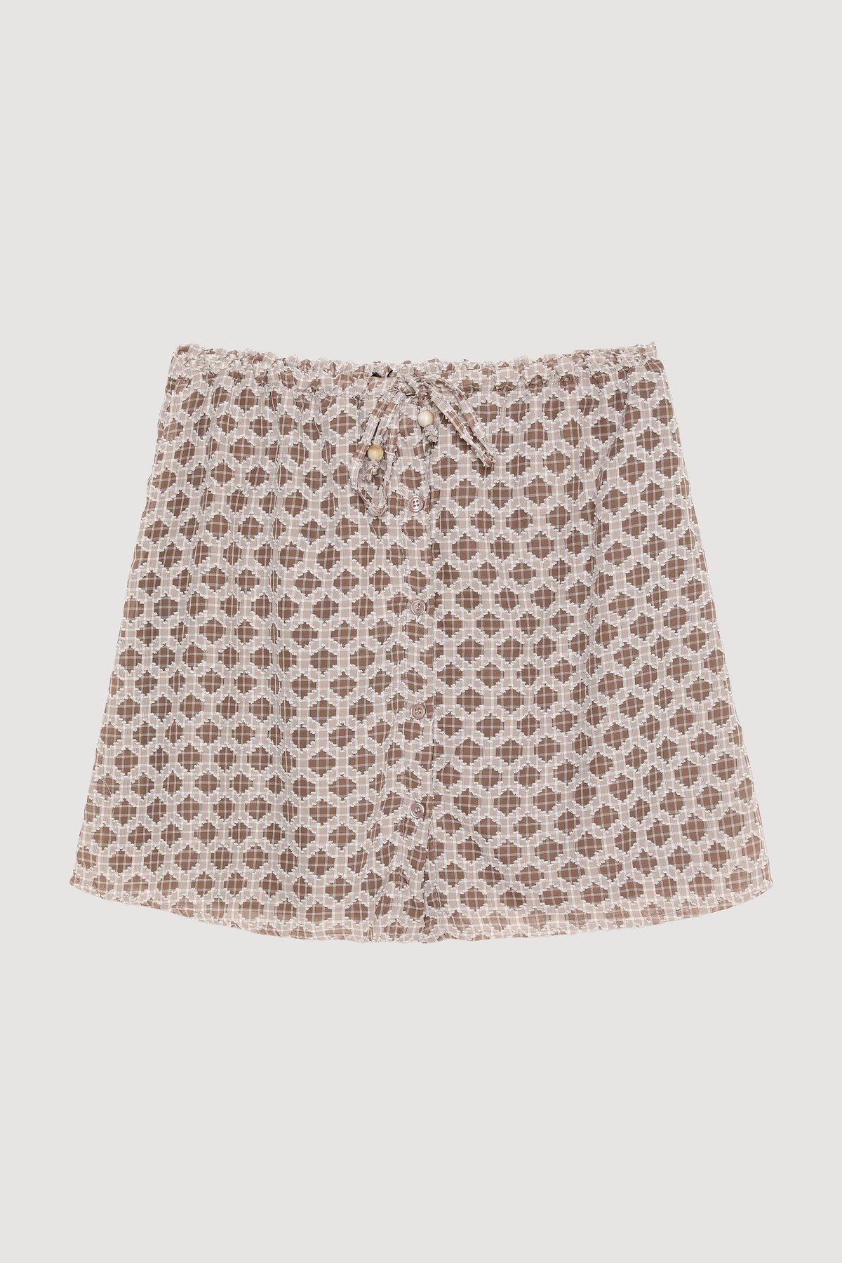 Quzu Düğme Detaylı Lastikli Etek Kahve