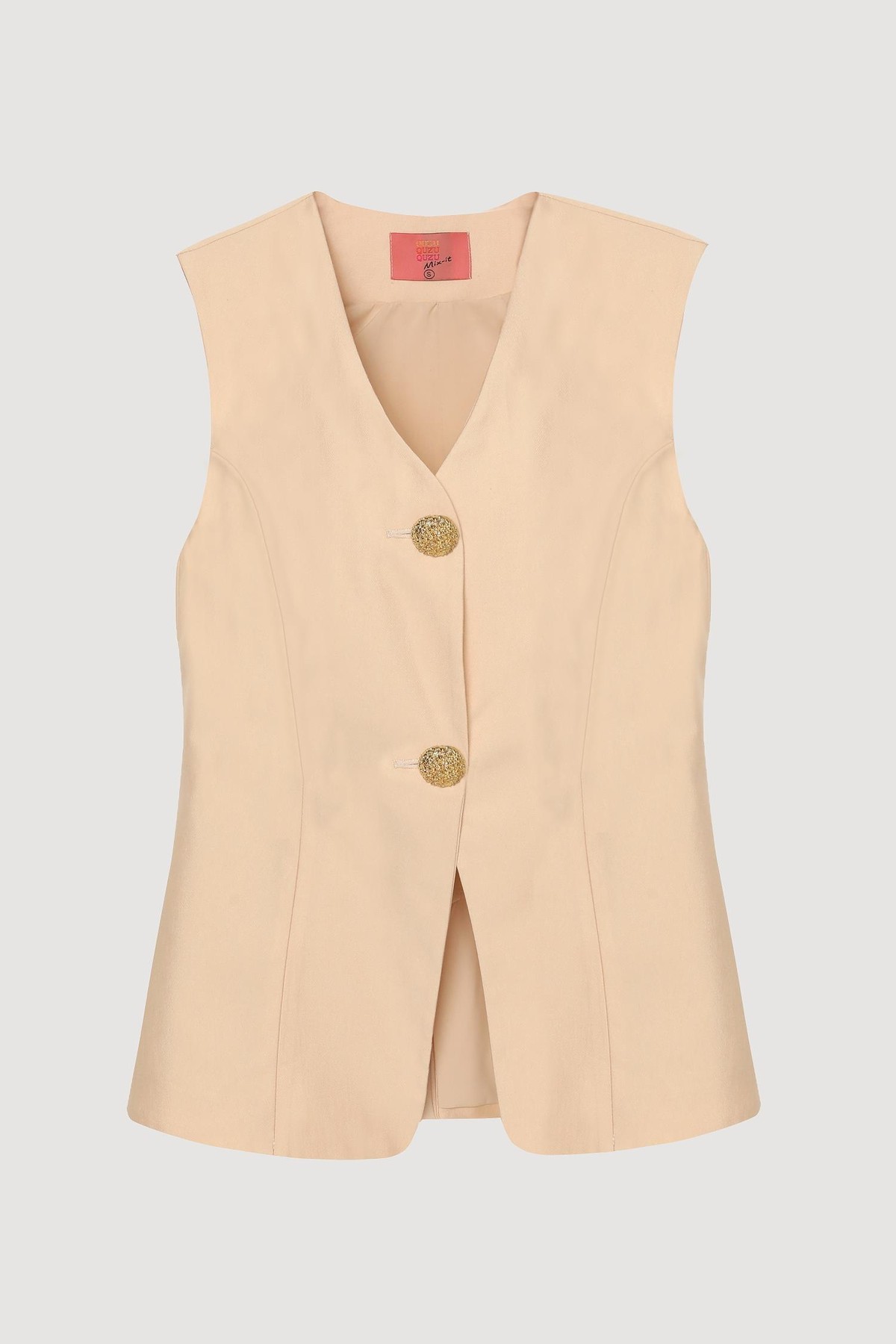 Quzu Düğme Detaylı Yelek Bej