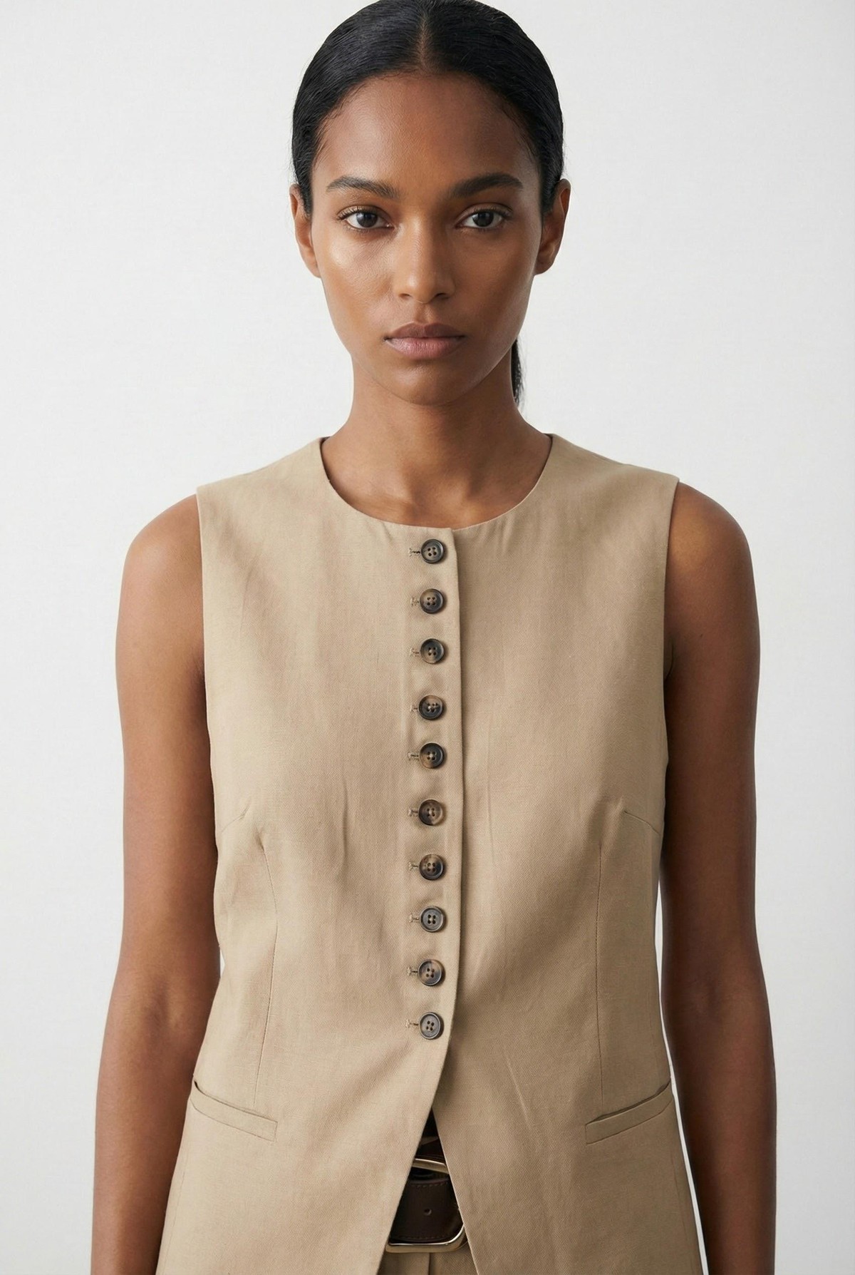 Quzu Düğme Detaylı Yelek Taş