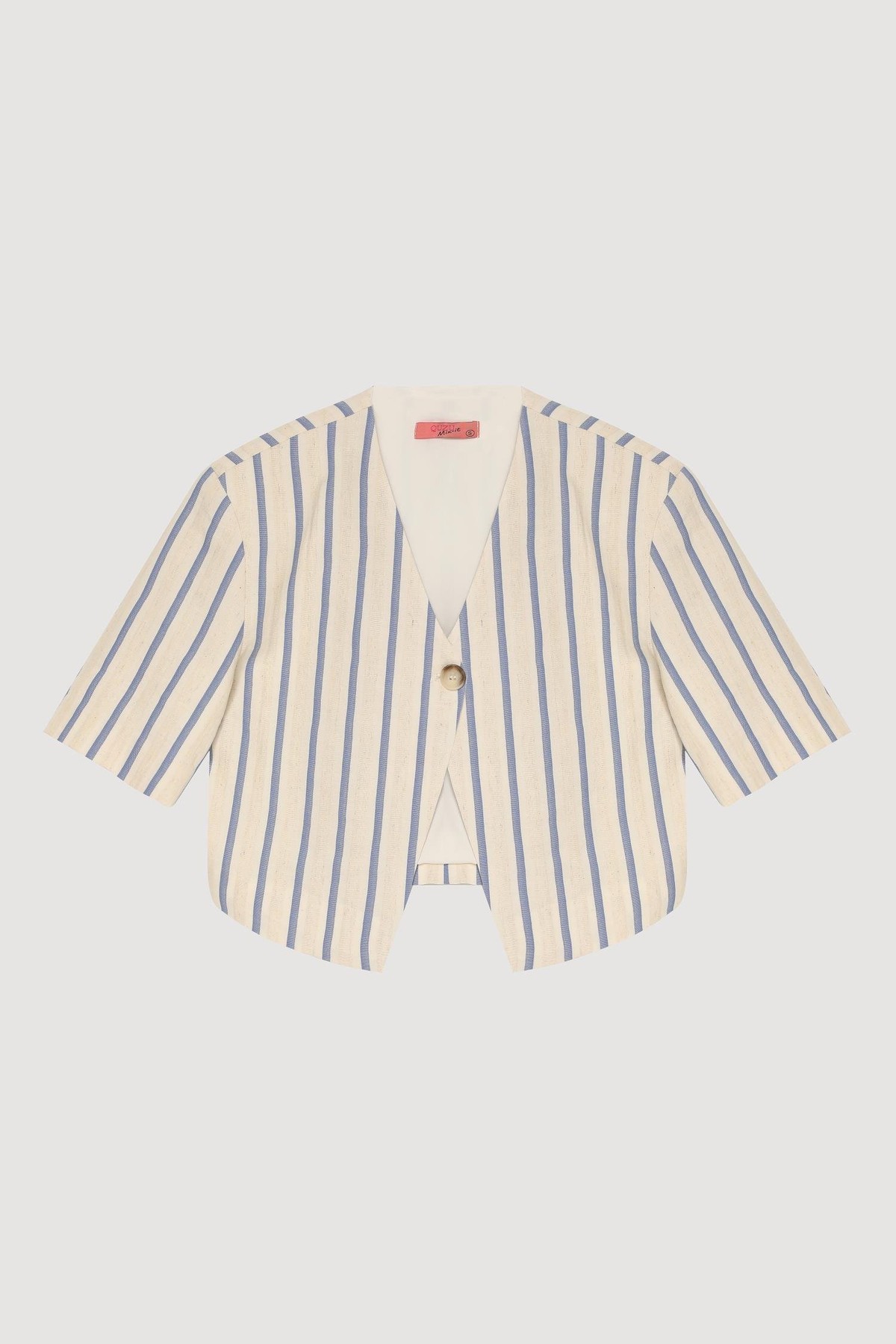 Quzu Etiket Detaylı Crop Ceket Ekru