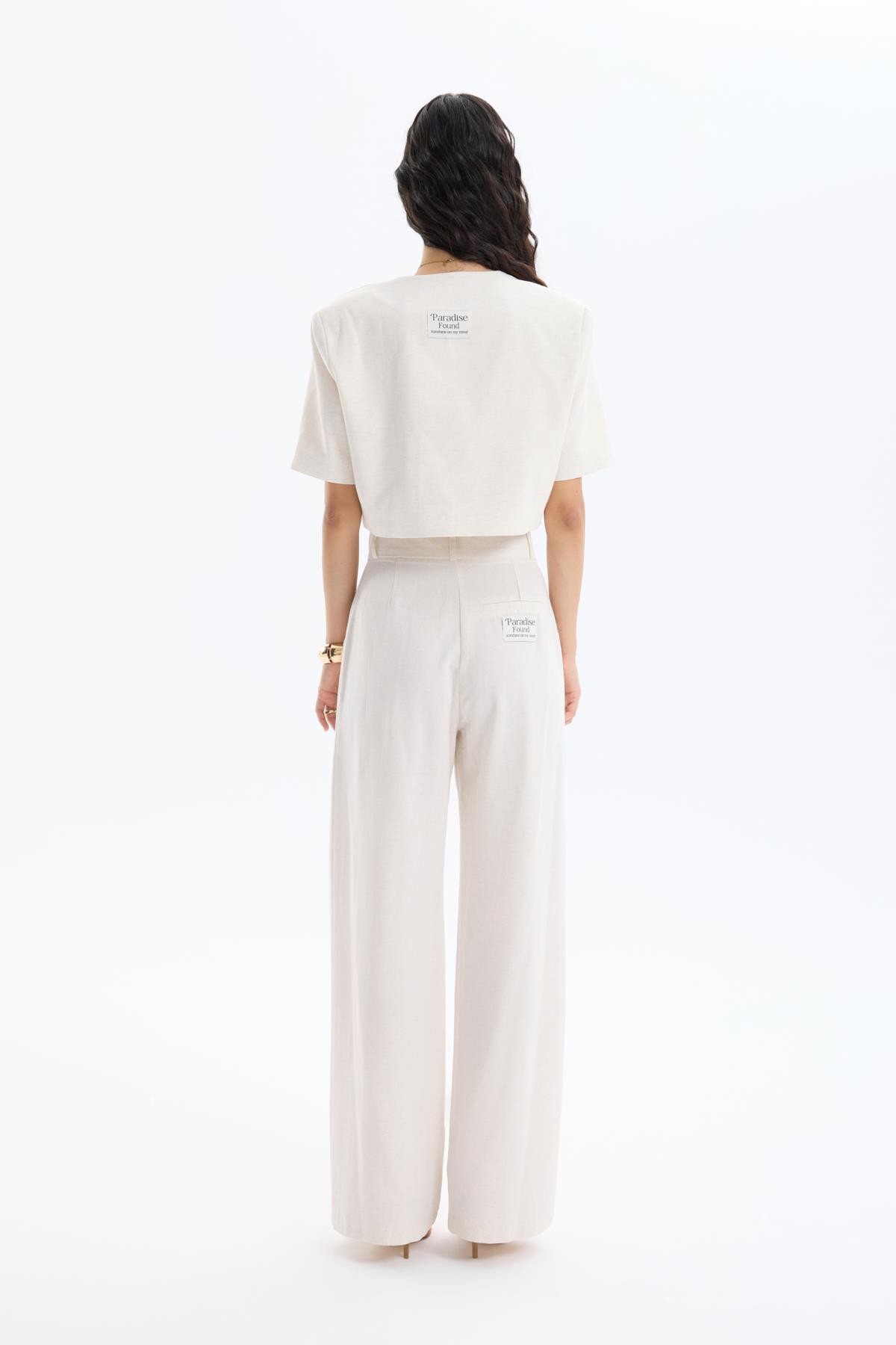 Quzu Label Detail Crop Blazer Jacket Natural