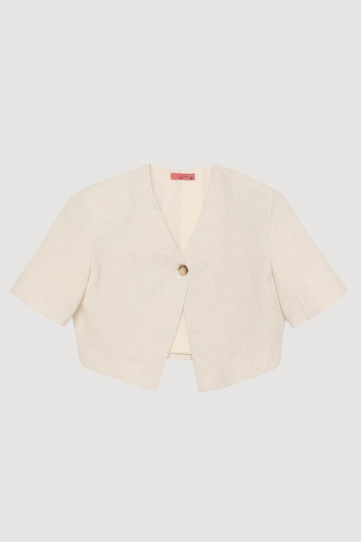 Quzu Etiket Detaylı Crop Ceket Natur