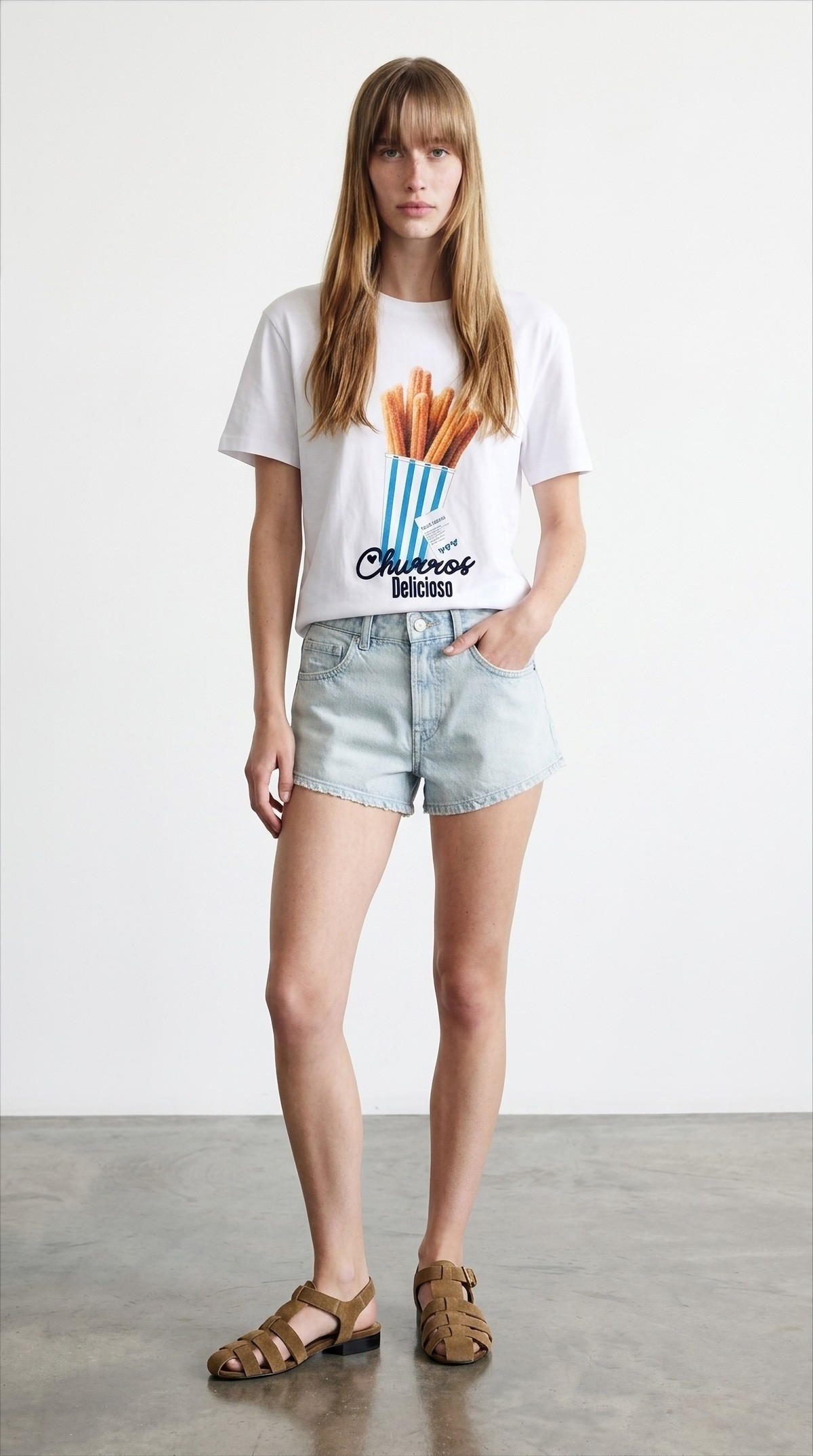 Quzu Etiket Detaylı Nakışlı T-shirt Beyaz