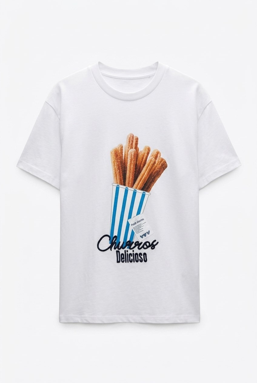 Quzu Etiket Detaylı Nakışlı T-shirt Beyaz