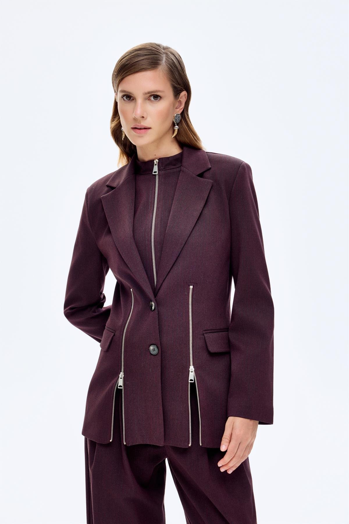 Quzu Fermuar Detaylı Ceket Kahve