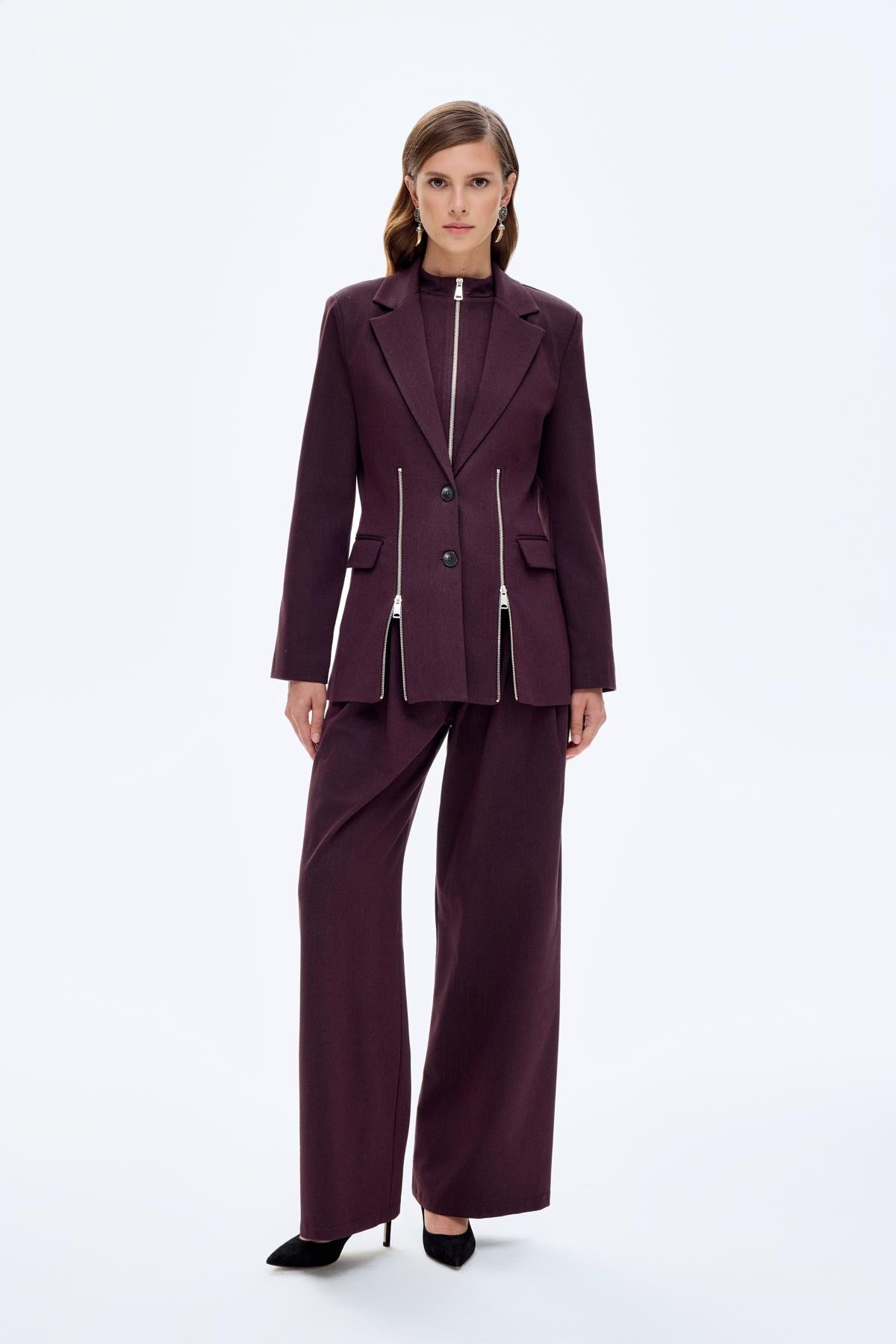 Quzu Fermuar Detaylı Ceket Kahve