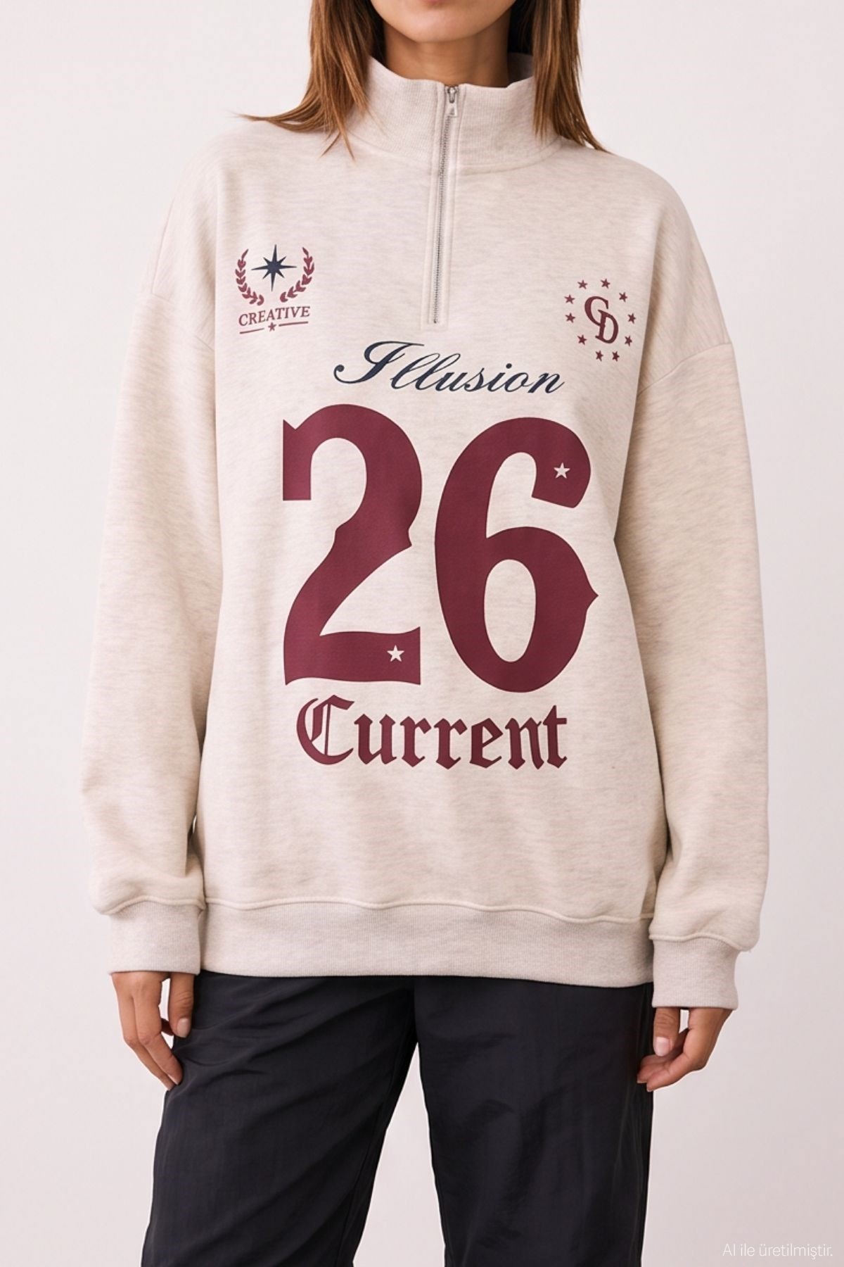 Quzu Fermuar Detaylı Sweatshirt Bejmelanj