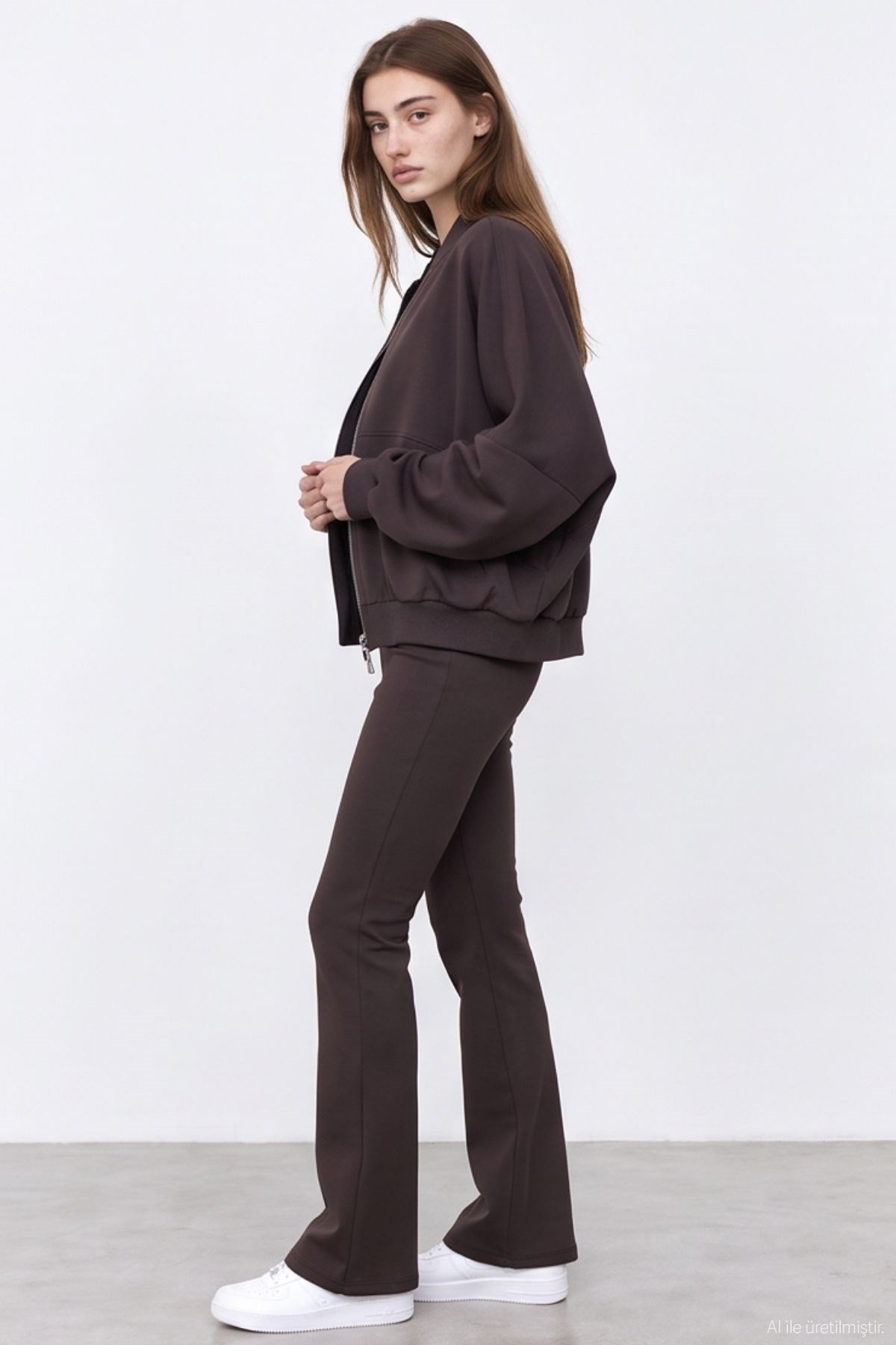Quzu Fermuar Detaylı Sweatshirt Kahve