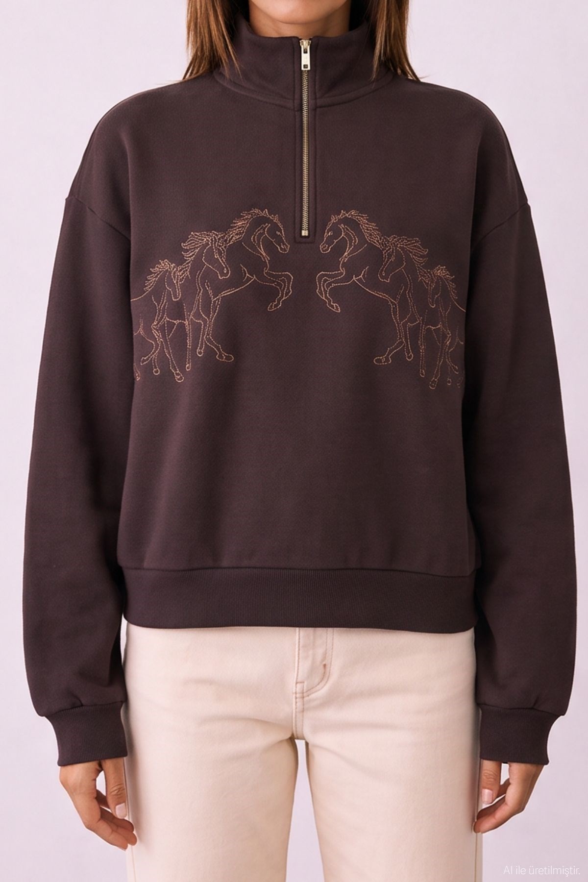 Quzu Fermuar Detaylı Sweatshirt Kahve