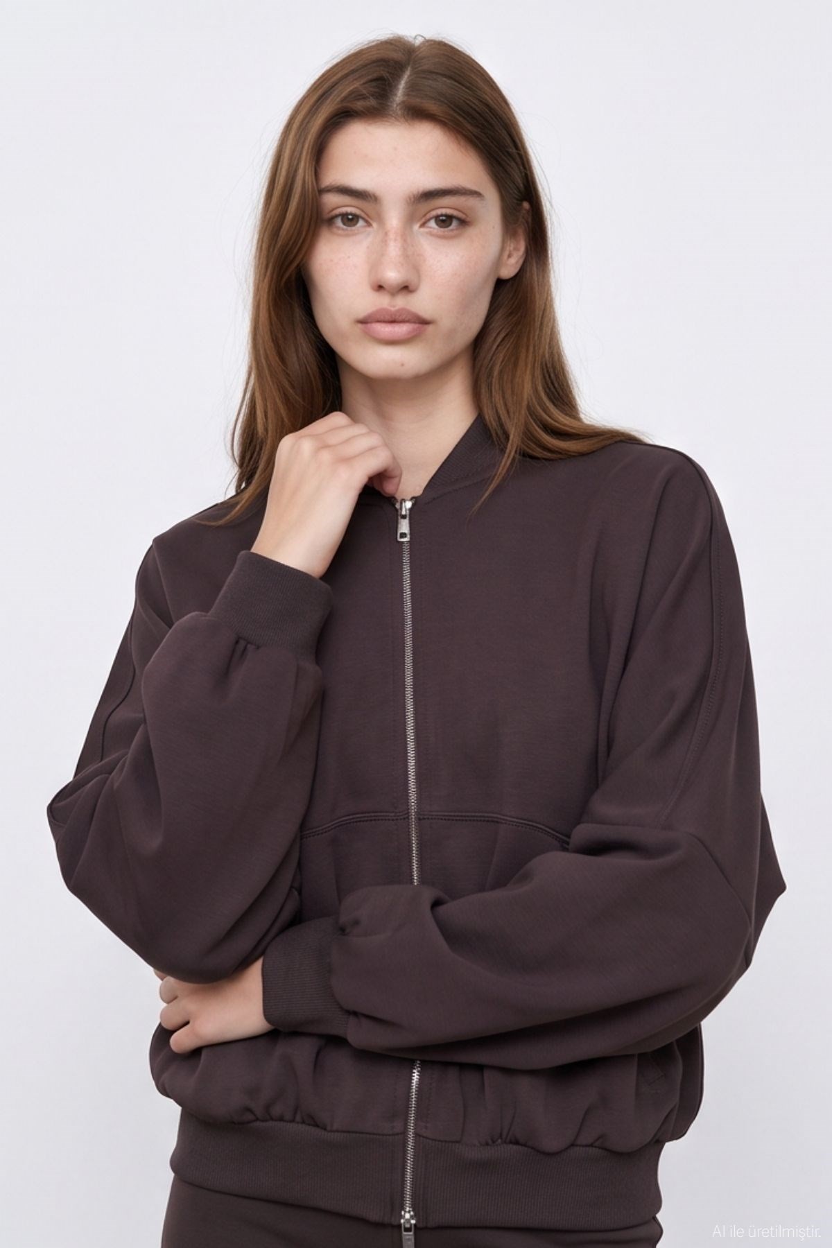 Quzu Fermuar Detaylı Sweatshirt Kahve
