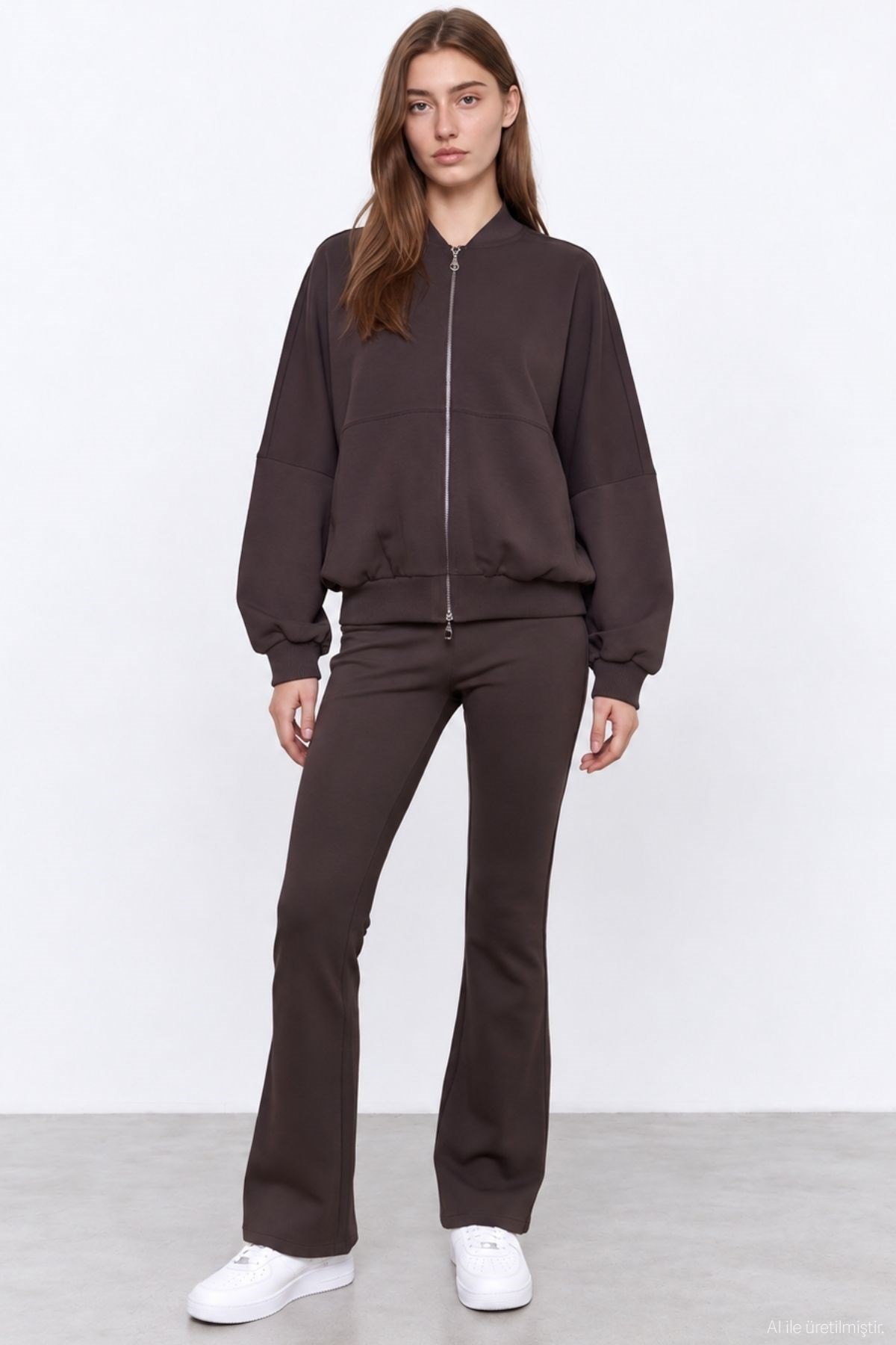 Quzu Fermuar Detaylı Sweatshirt Kahve