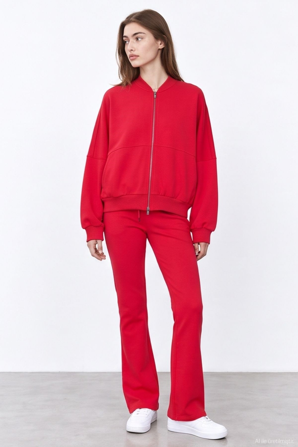 Quzu Fermuar Detaylı Sweatshirt Kırmızı