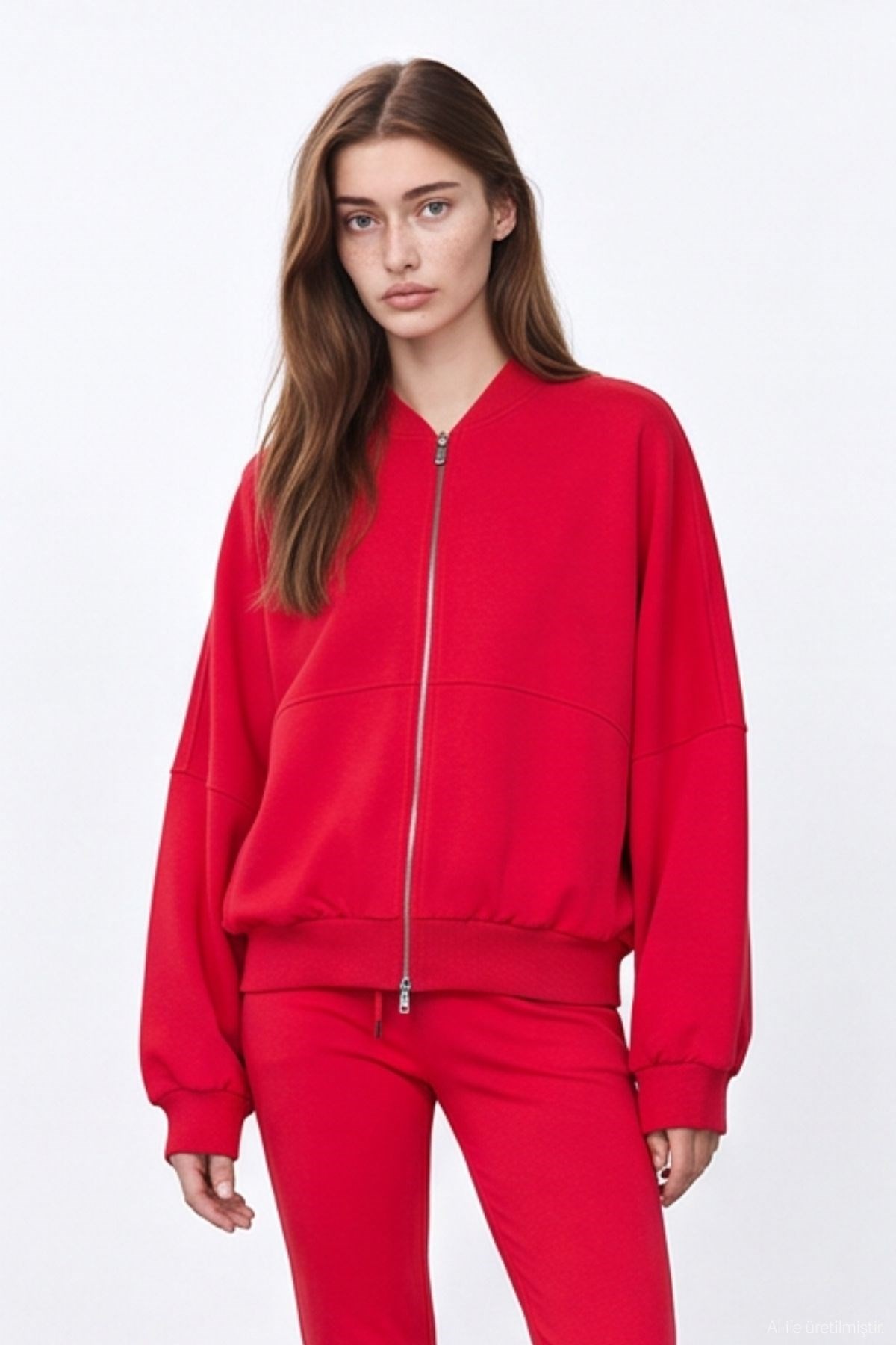 Quzu Fermuar Detaylı Sweatshirt Kırmızı