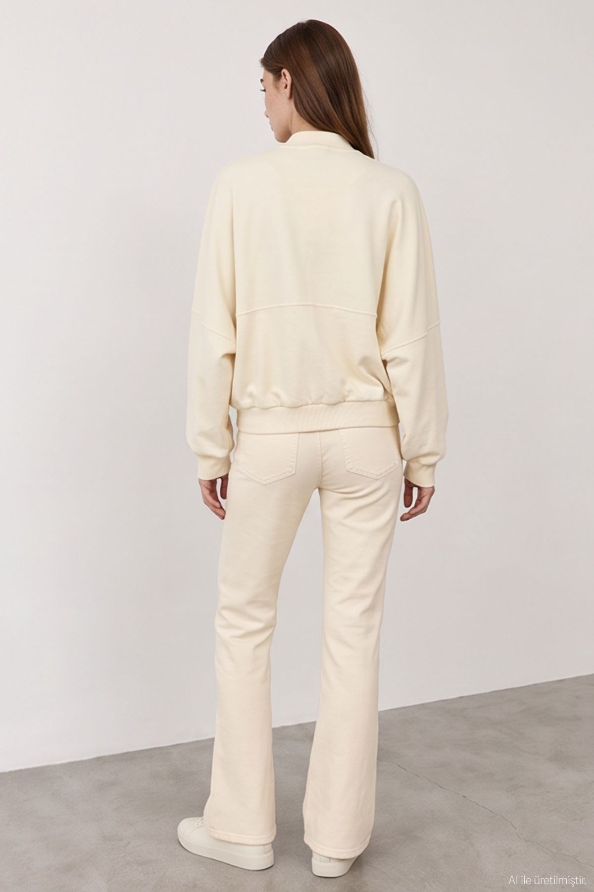 Quzu Fermuar Detaylı Sweatshirt Krem
