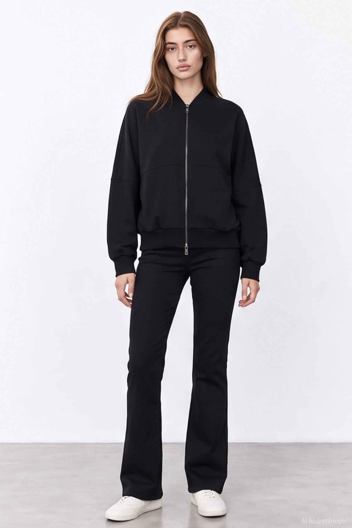 Quzu Fermuar Detaylı Sweatshirt Siyah