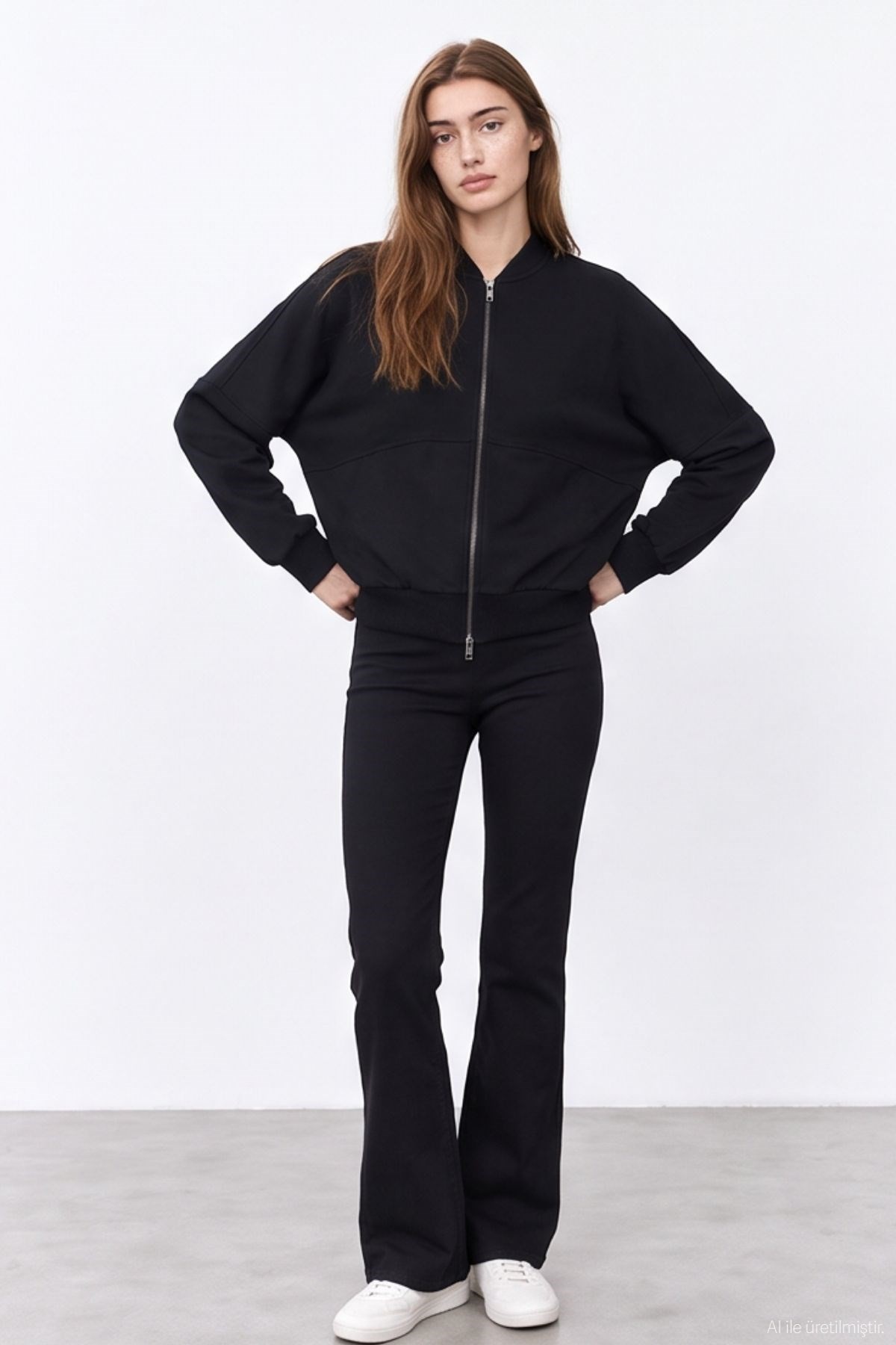 Quzu Fermuar Detaylı Sweatshirt Siyah