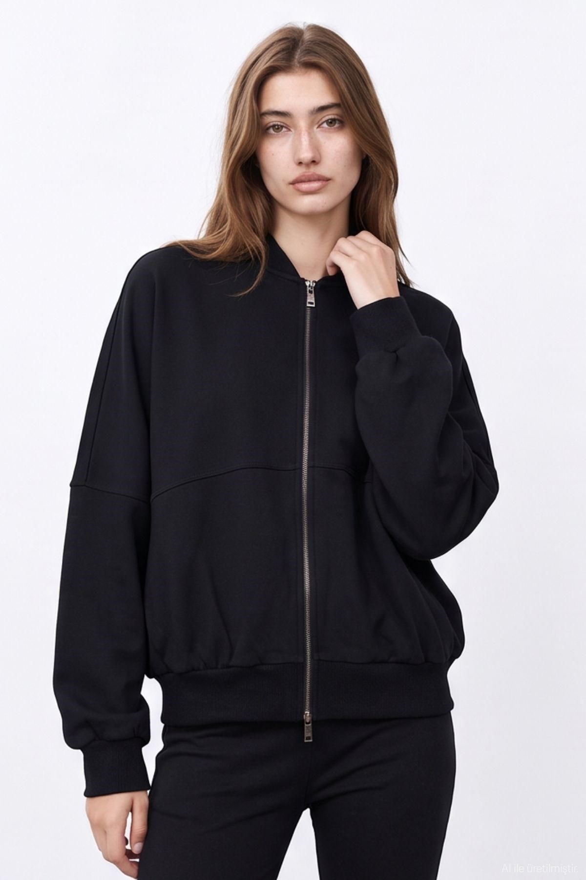 Quzu Fermuar Detaylı Sweatshirt Siyah