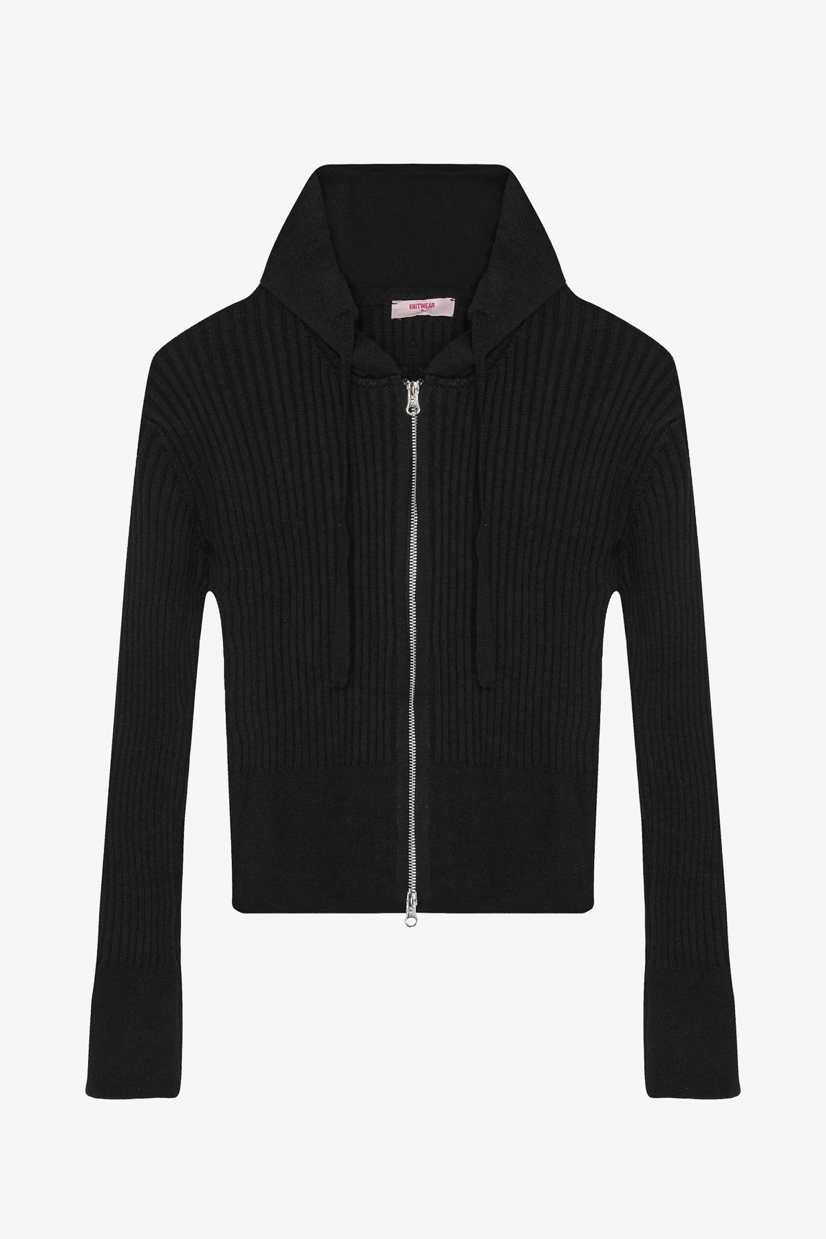 Quzu Fermuar ve Kapüşon Detaylı Triko Siyah