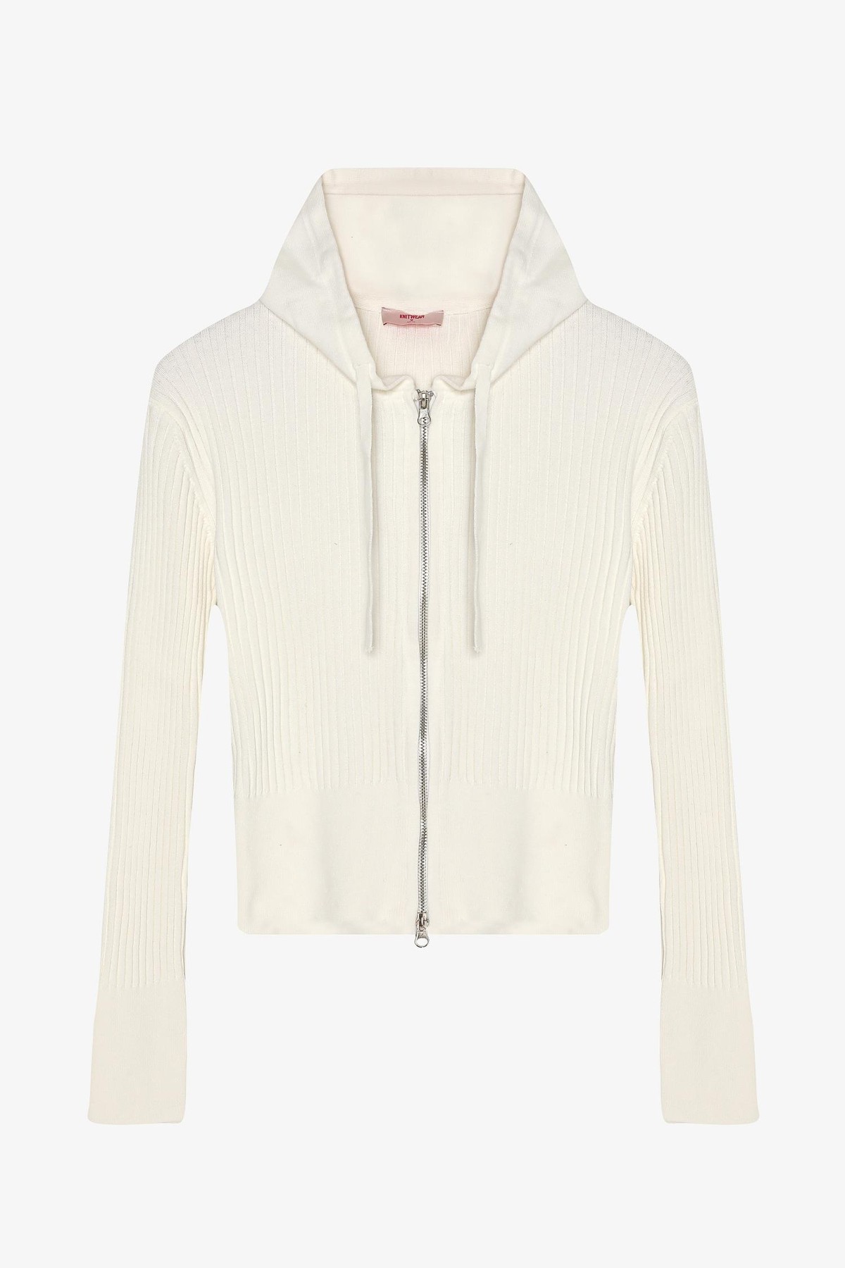 Quzu Fermuar ve Kapüşon Detaylı Triko Ekru