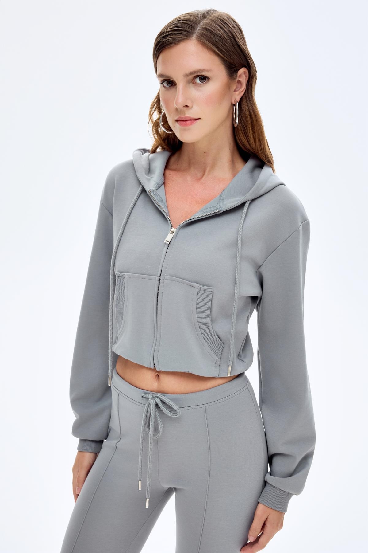 Quzu Fermuarlı Sweatshirt Gri