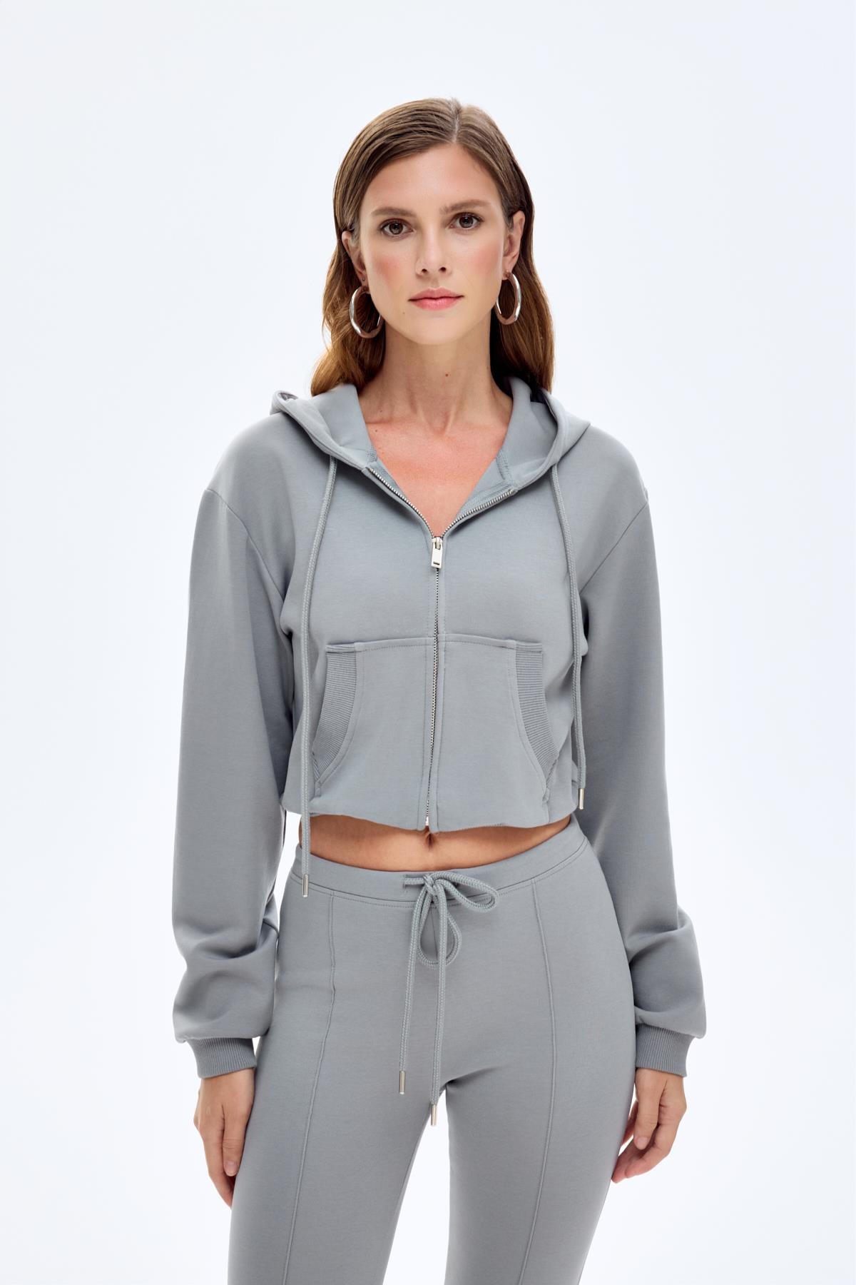 Quzu Fermuarlı Sweatshirt Gri