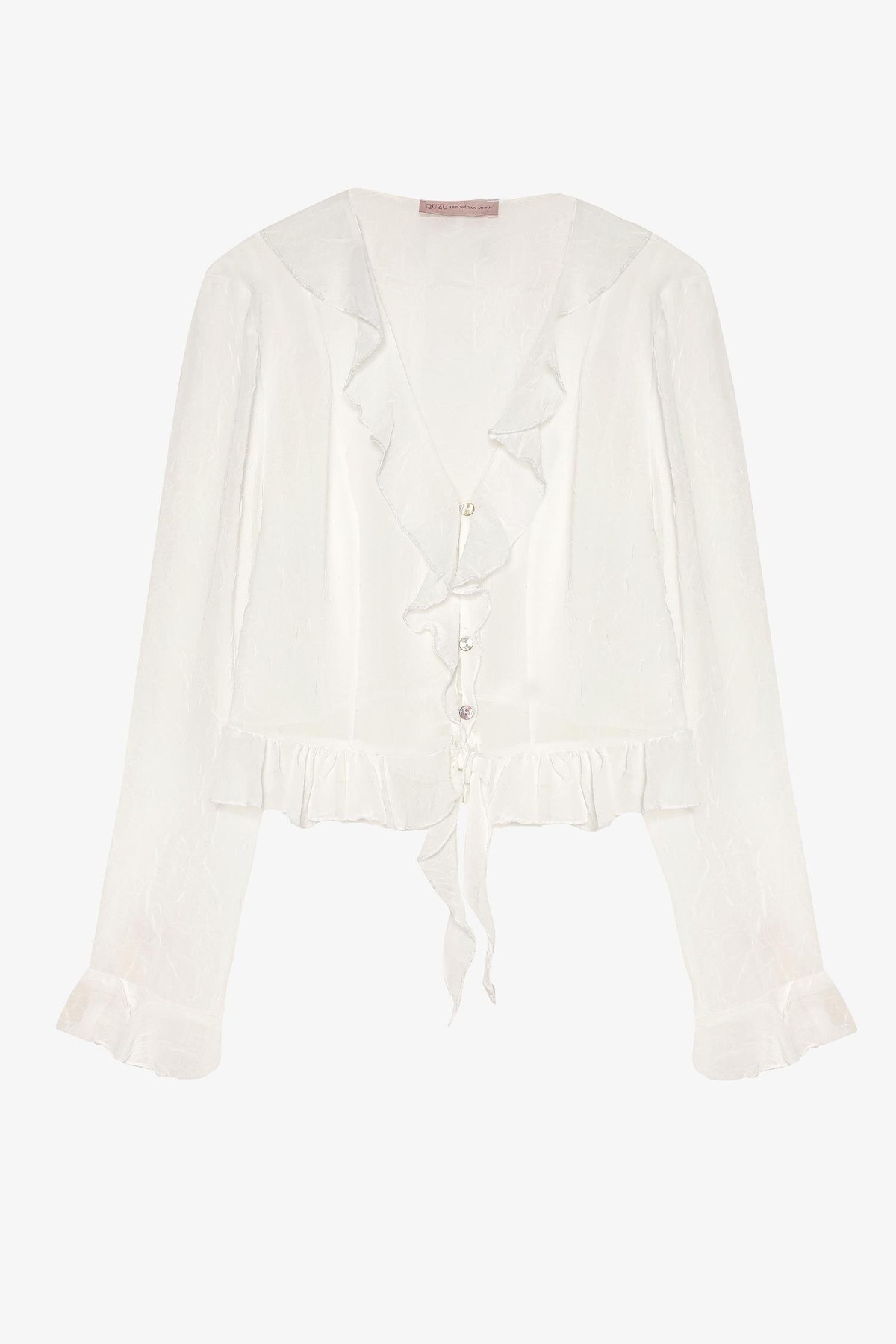 Quzu Fırfır Detaylı Bluz Ekru