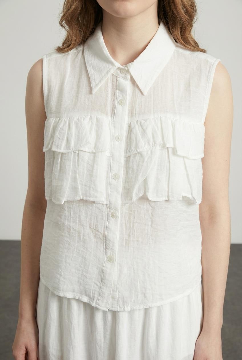 Quzu Fırfır Detaylı Gömlek Ekru