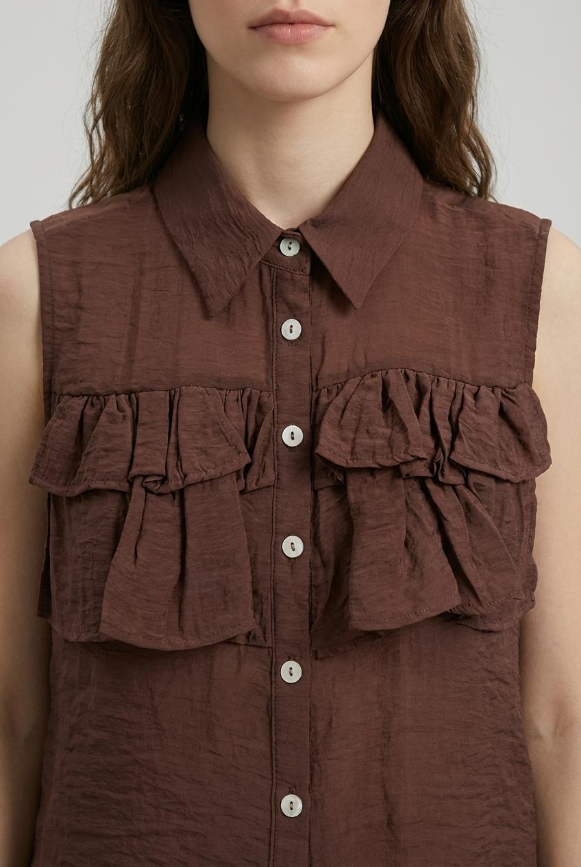 Quzu Fırfır Detaylı Gömlek Kahve