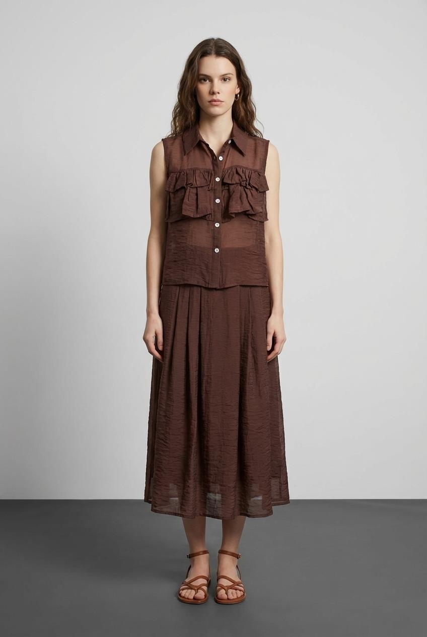 Quzu Fırfır Detaylı Gömlek Kahve