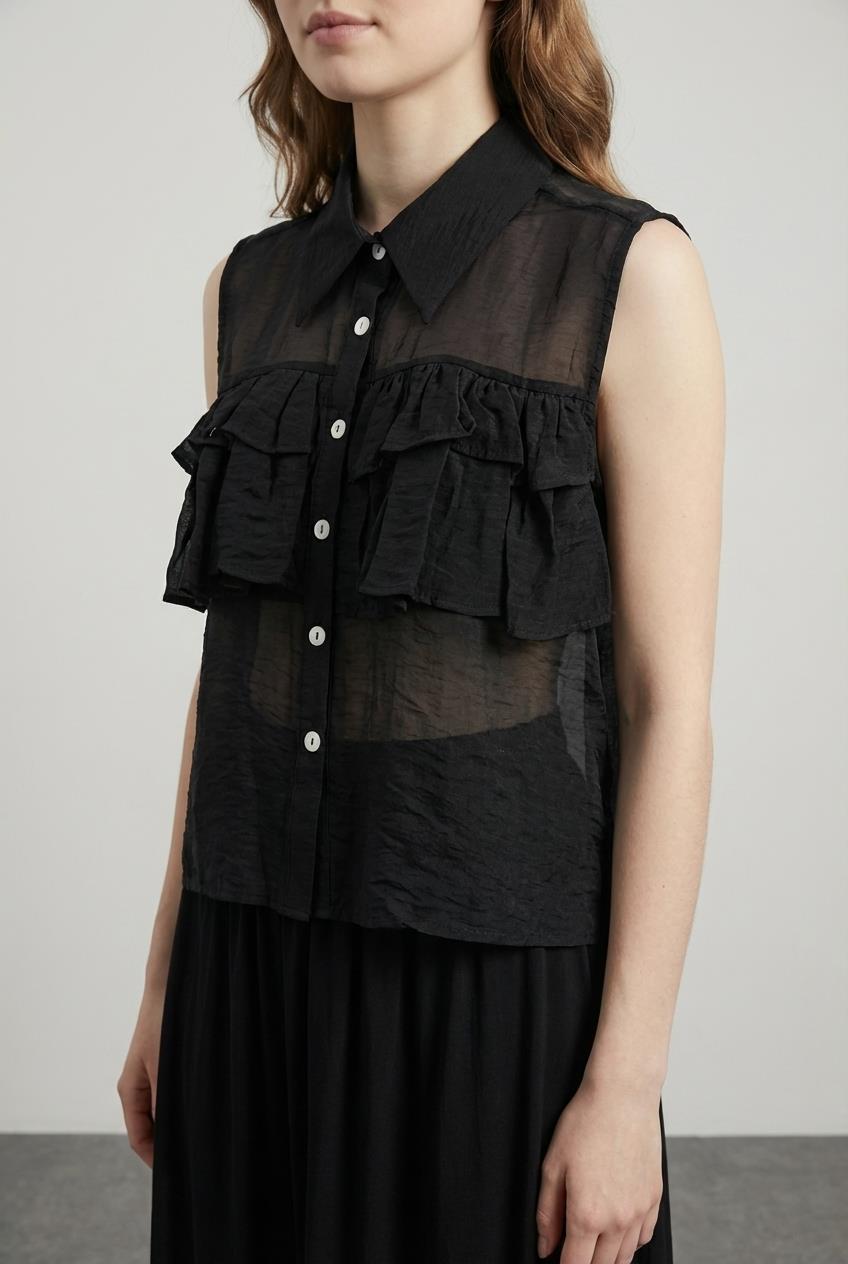 Quzu Fırfır Detaylı Gömlek Siyah