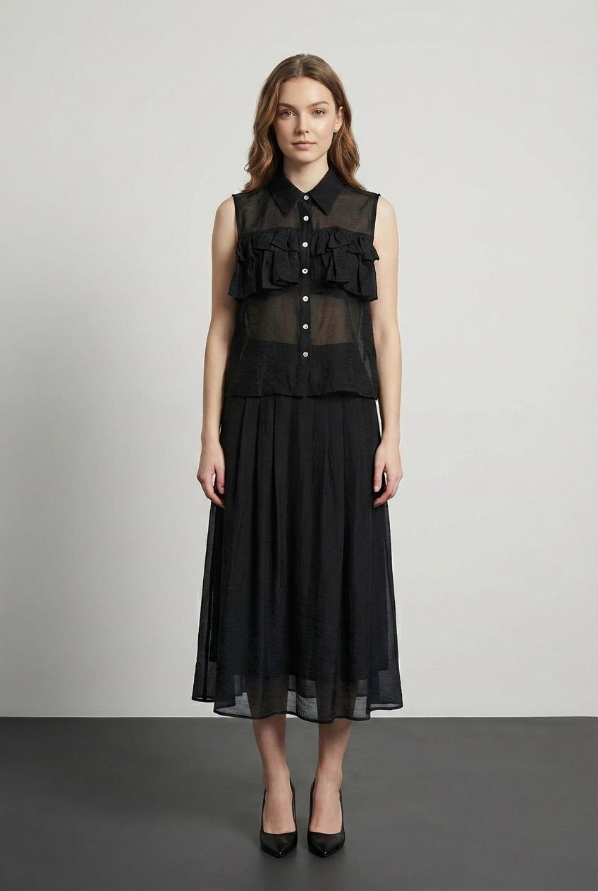 Quzu Fırfır Detaylı Gömlek Siyah