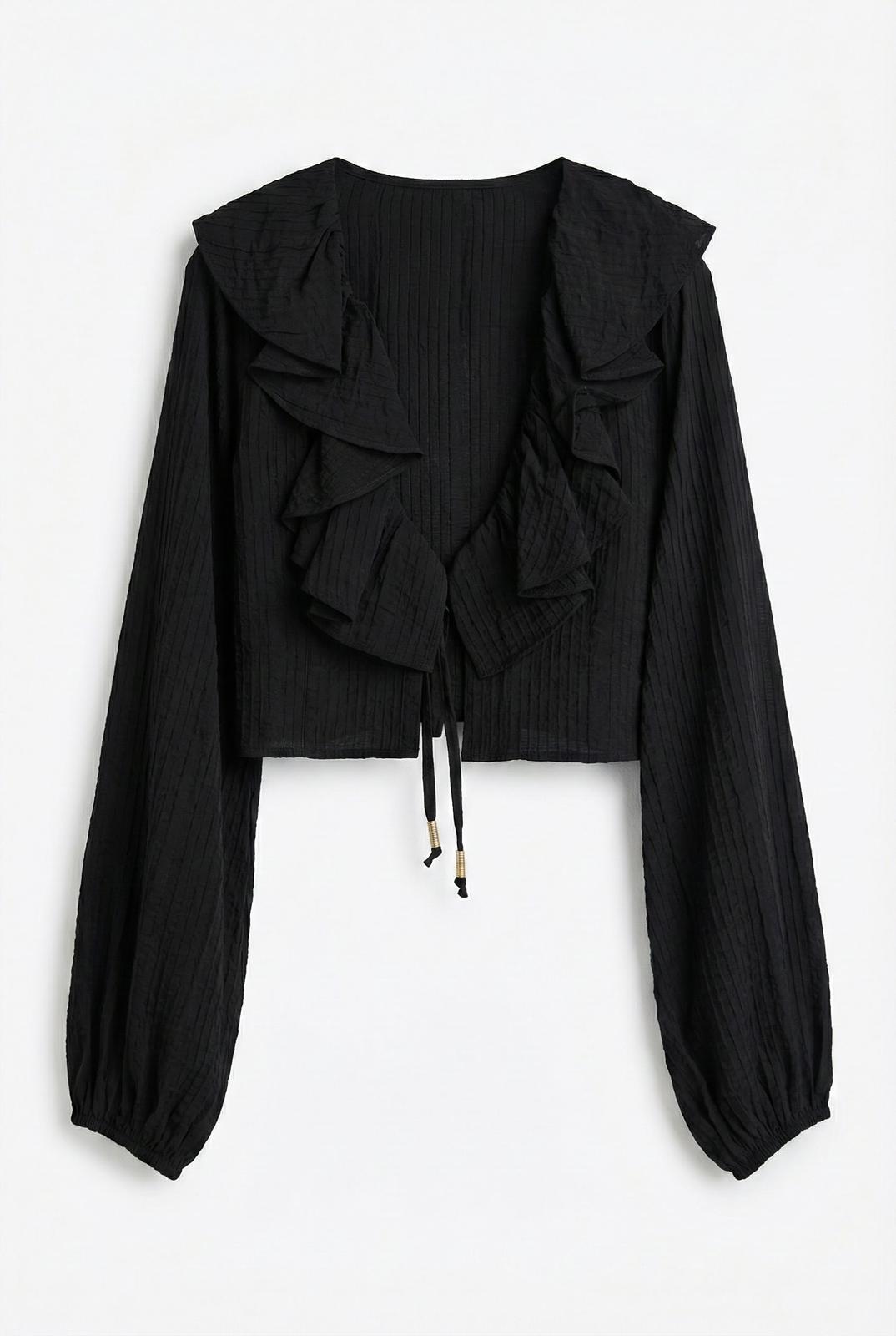 Quzu Fırfırlı Crop Bluz Siyah