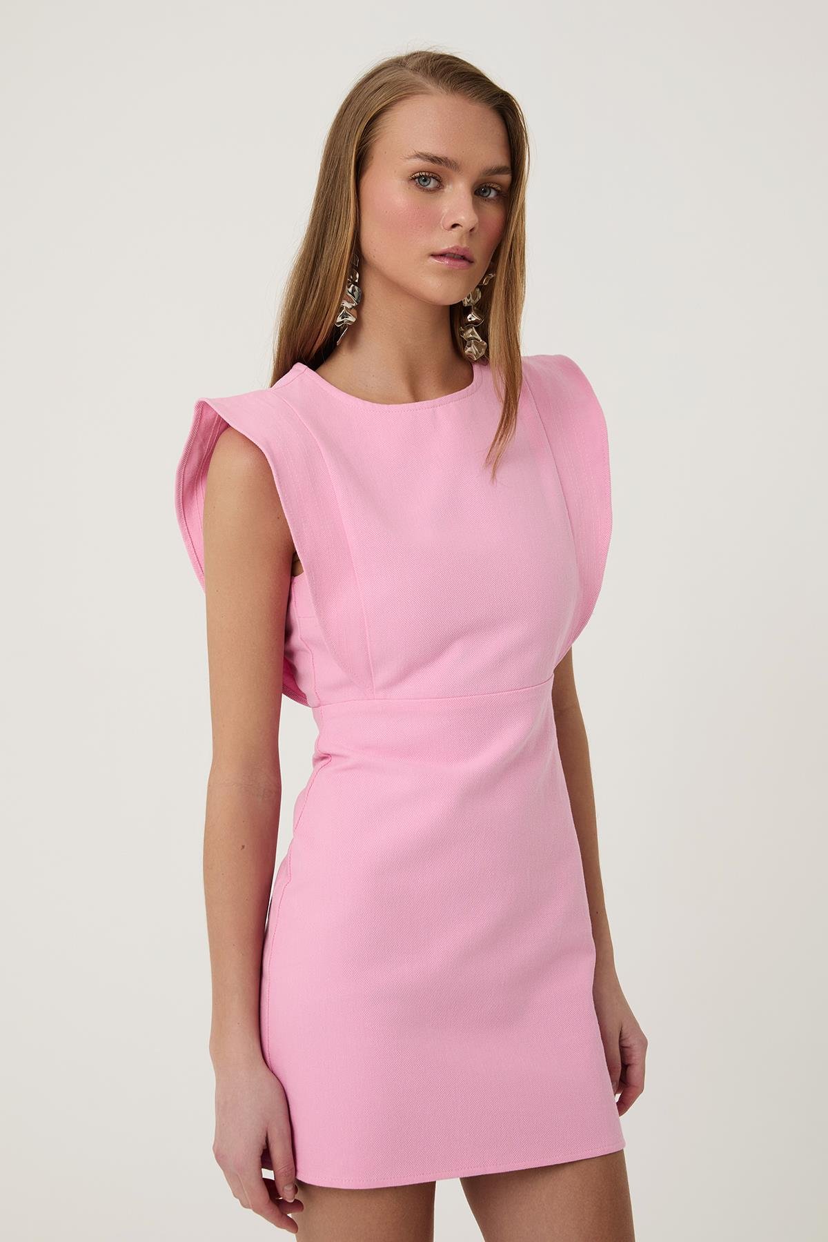 Quzu Fırfırlı Elbise Pembe