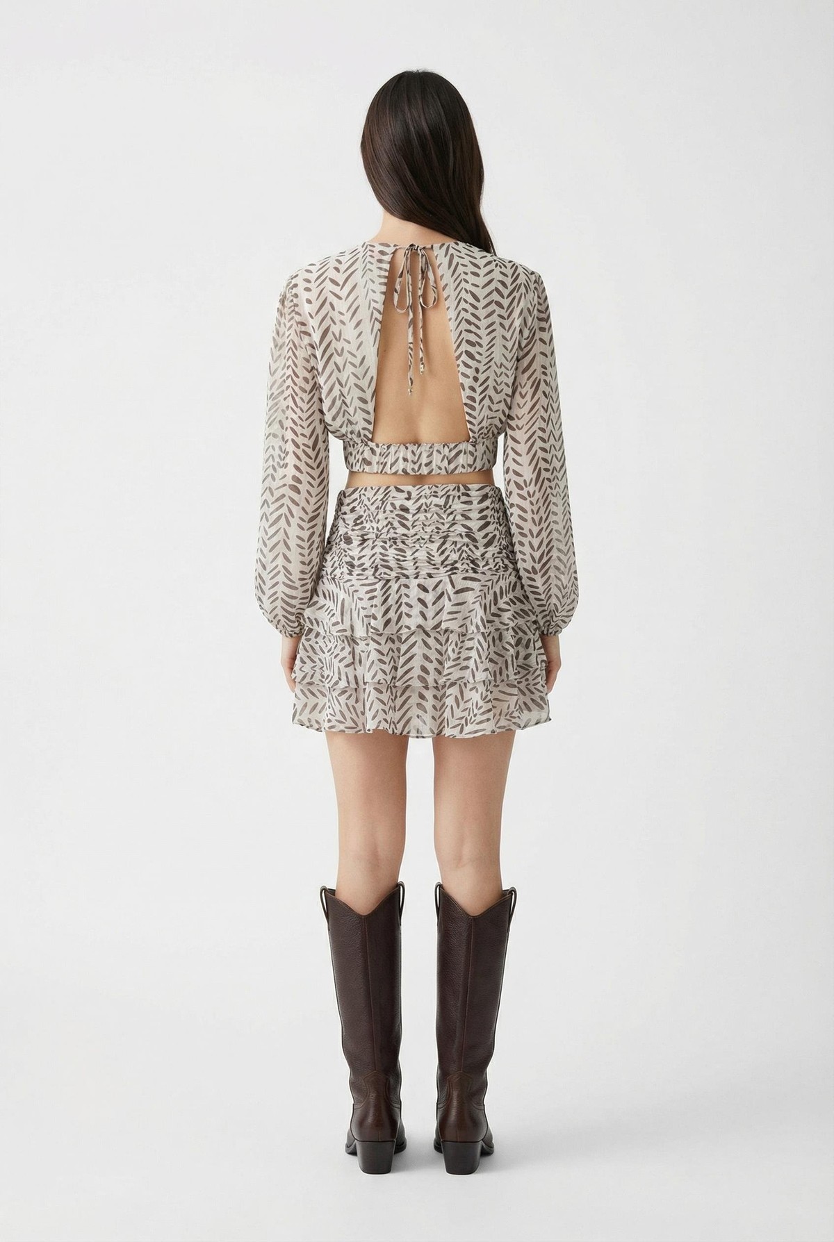 Quzu Fırfırlı ve Kraşlı Mini Etek Haki