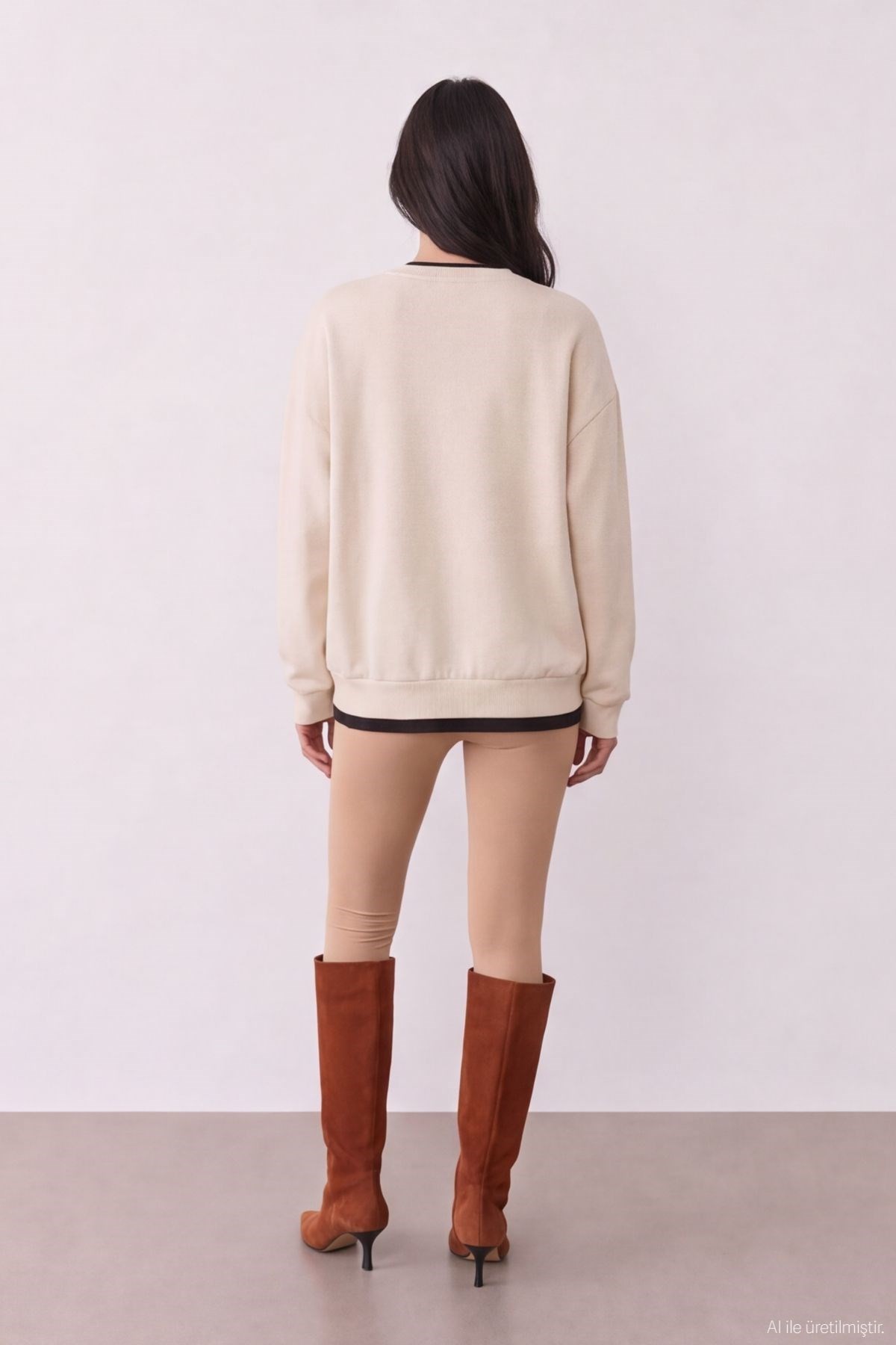 Quzu Flok Detaylı Sweatshirt Bej