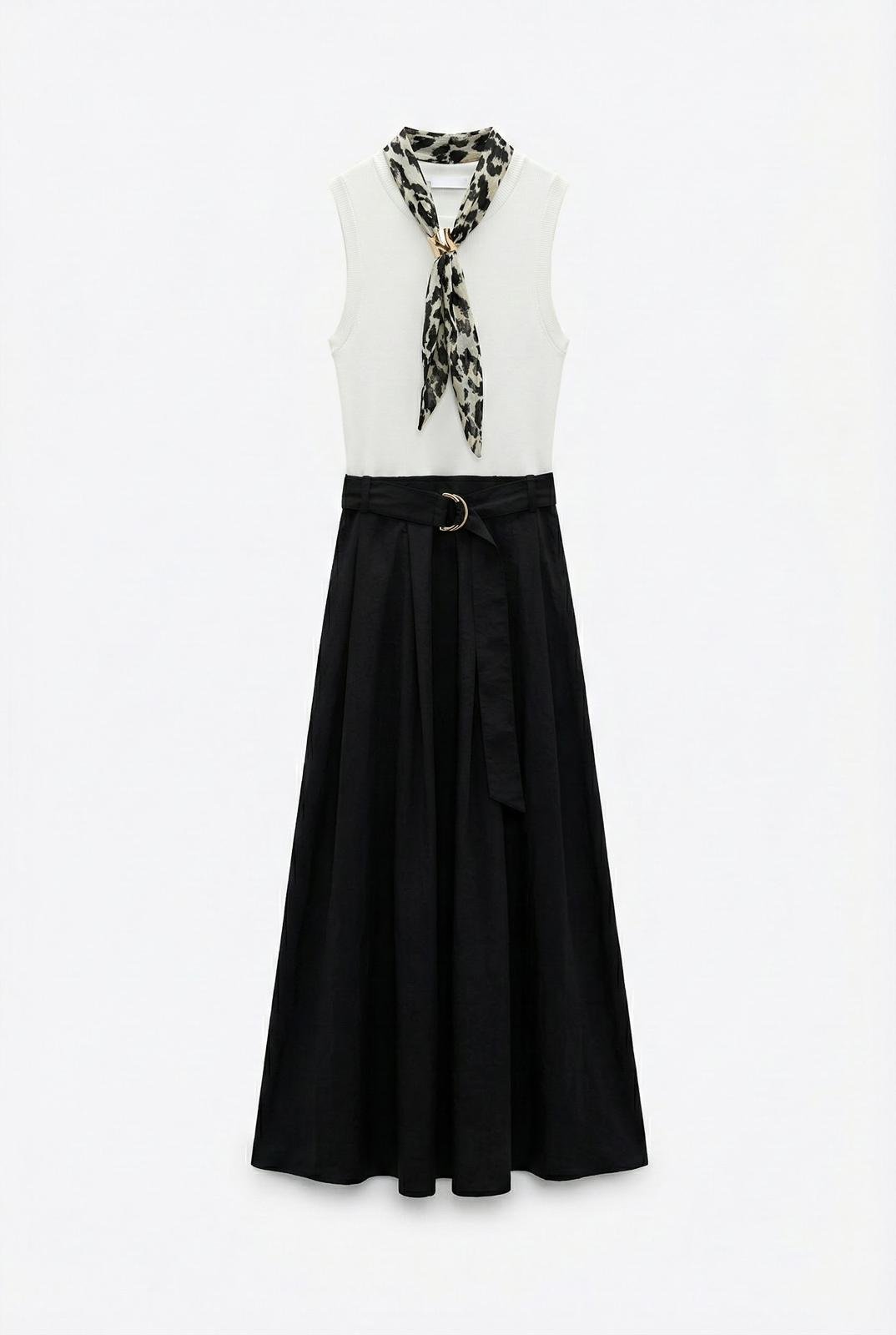 Quzu Fular Detaylı Matchli Elbise Siyah