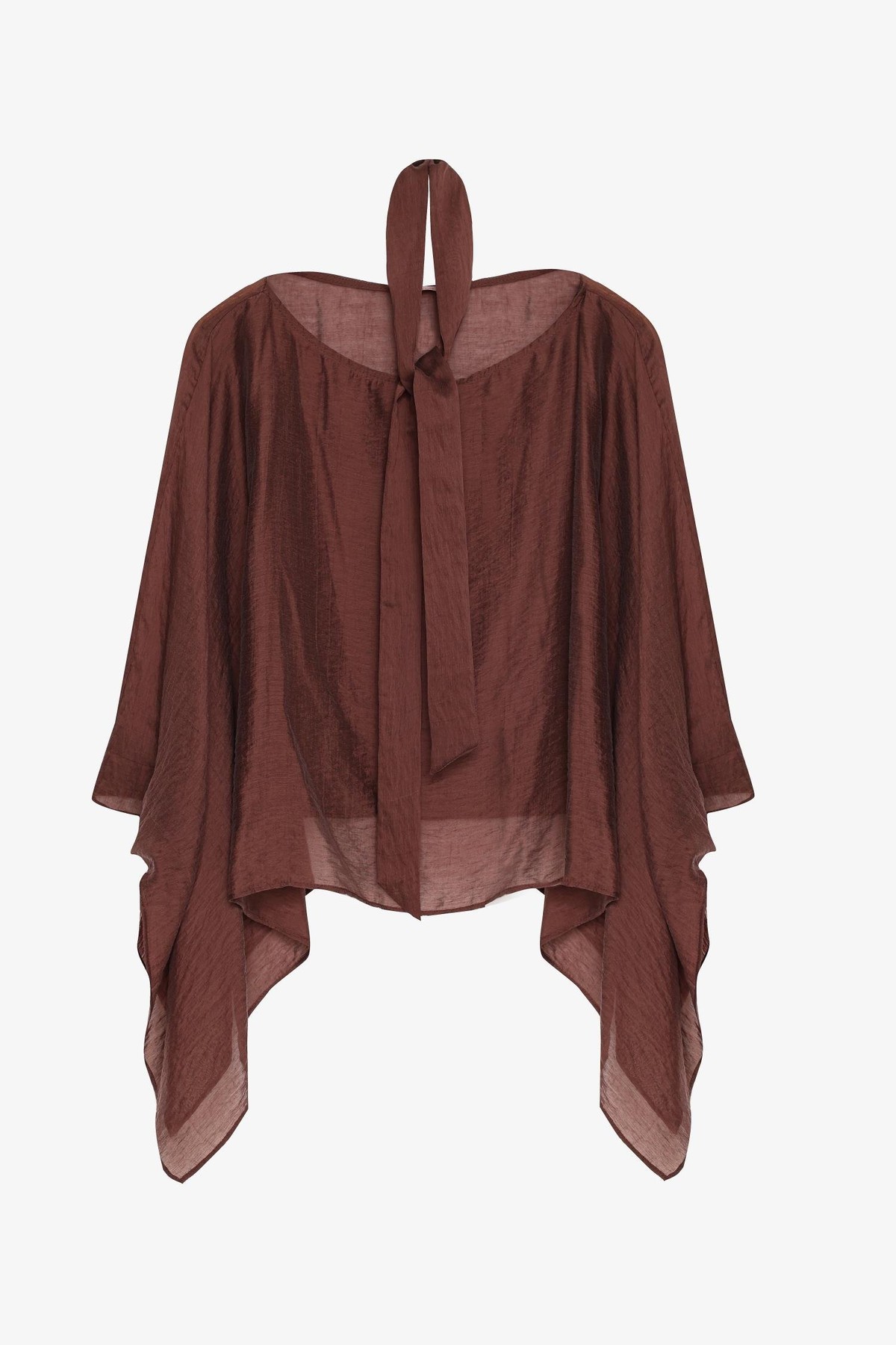 Quzu Fularlı Panço Bluz Kahve