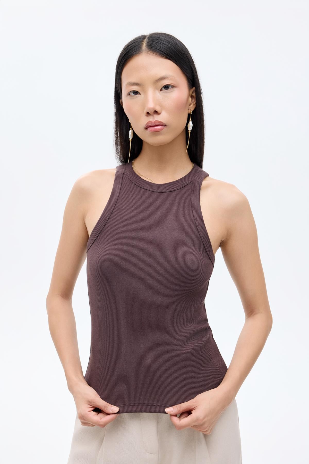 Quzu Geniş Biyeli Atlet Koyu Kahve