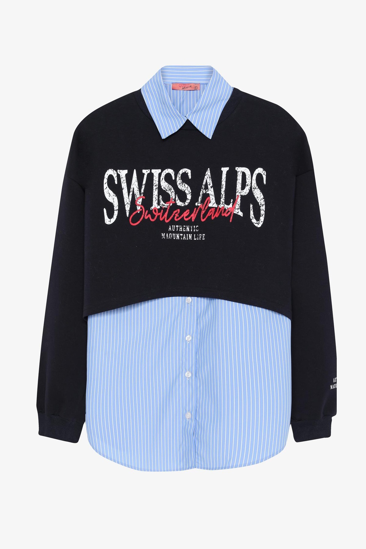 Quzu Gömlek Detaylı Sweatshirt Mavi
